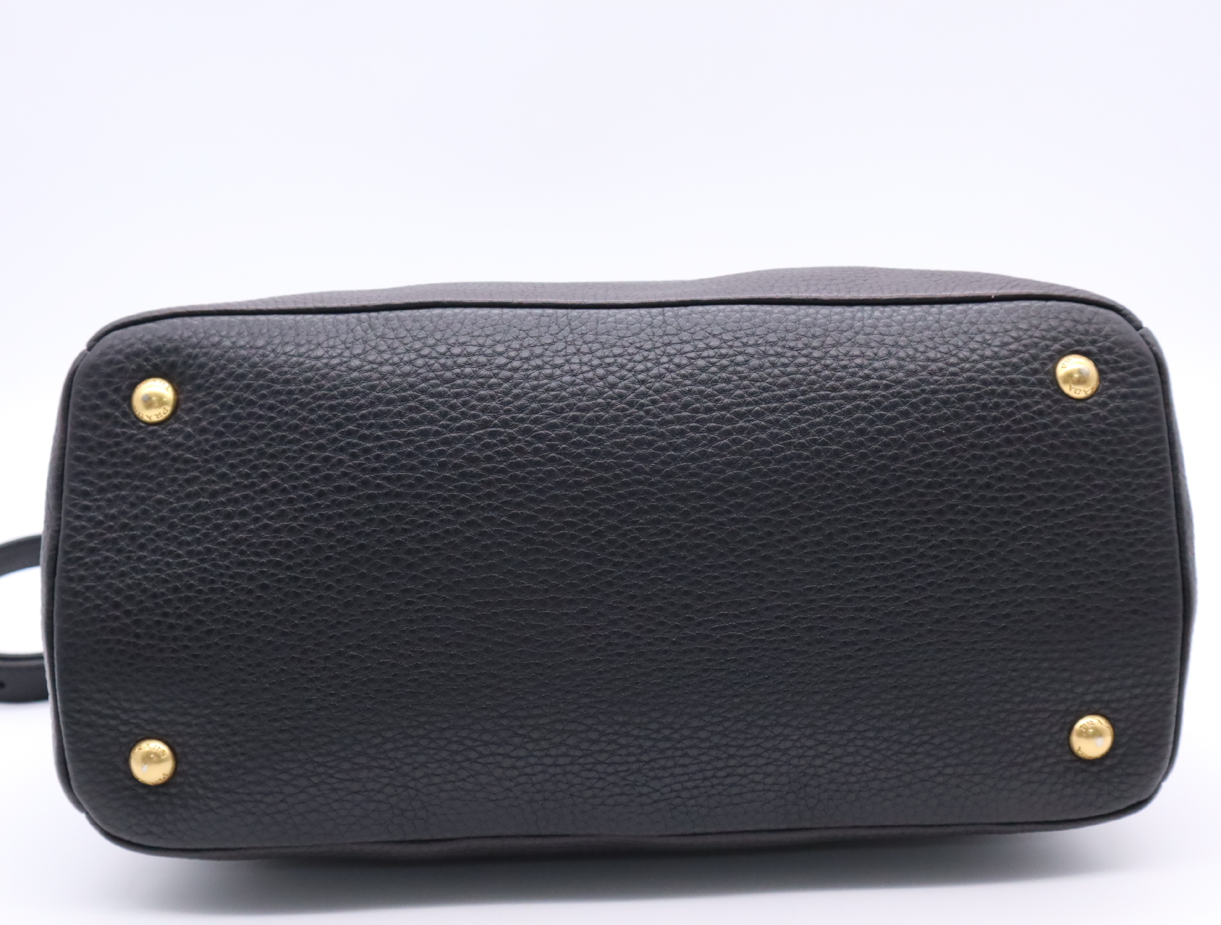 Leather Vitello Daino Tote Bag, Black with Gold Hardware, Shoulder Strap, and Name Tag. — view 4