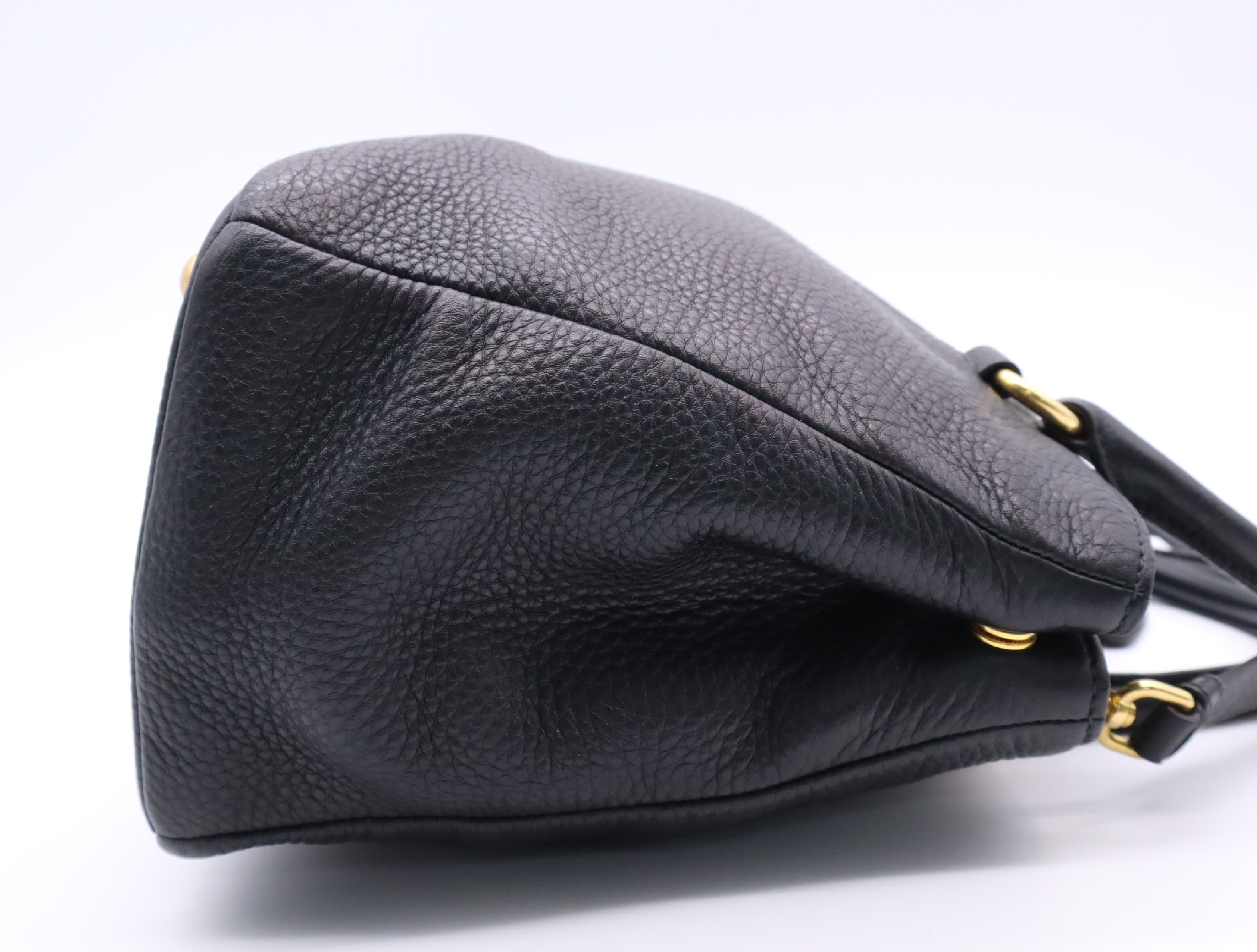 Leather Vitello Daino Tote Bag, Black with Gold Hardware, Shoulder Strap, and Name Tag. — view 5