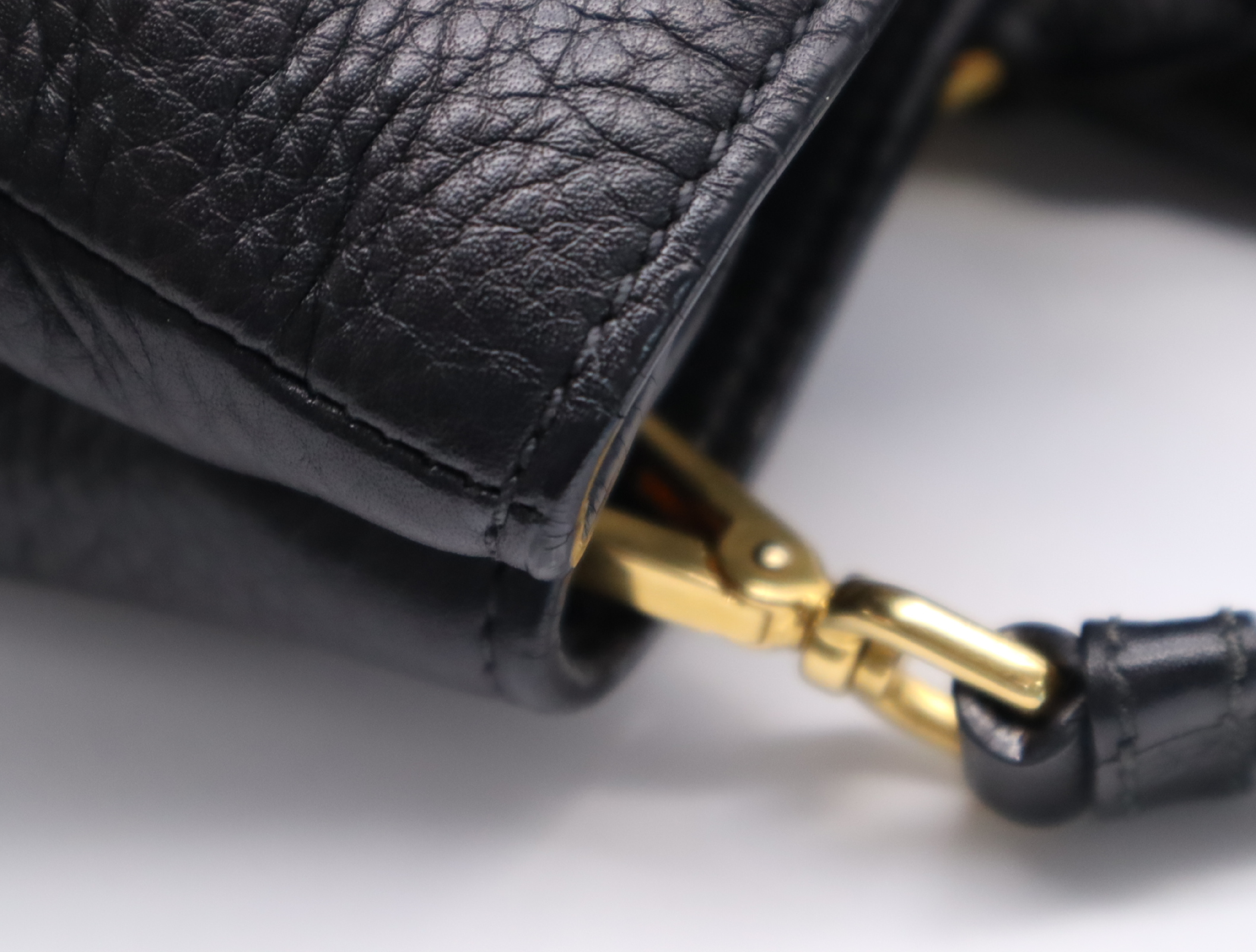 Leather Vitello Daino Tote Bag, Black with Gold Hardware, Shoulder Strap, and Name Tag. — view 8