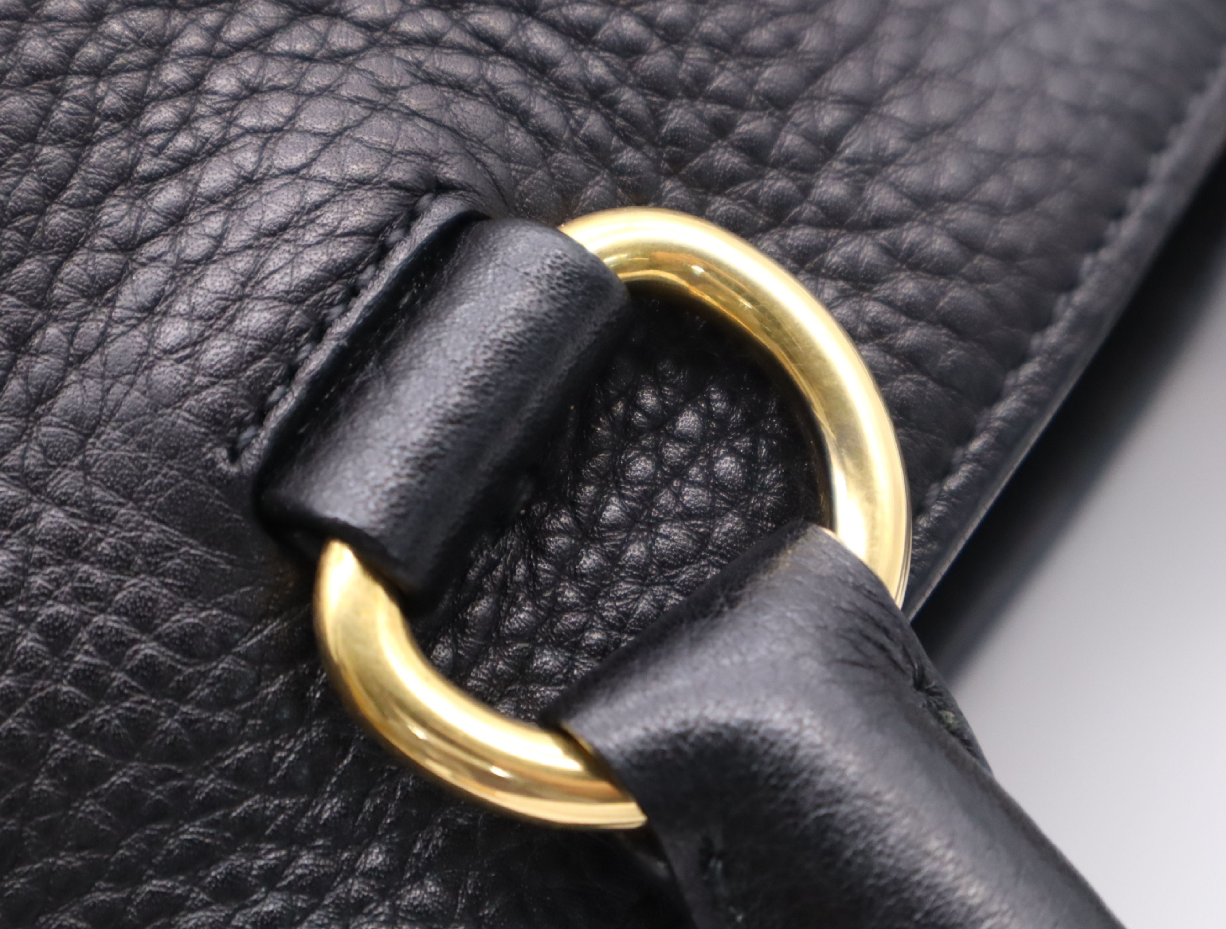 Leather Vitello Daino Tote Bag, Black with Gold Hardware, Shoulder Strap, and Name Tag. — view 9