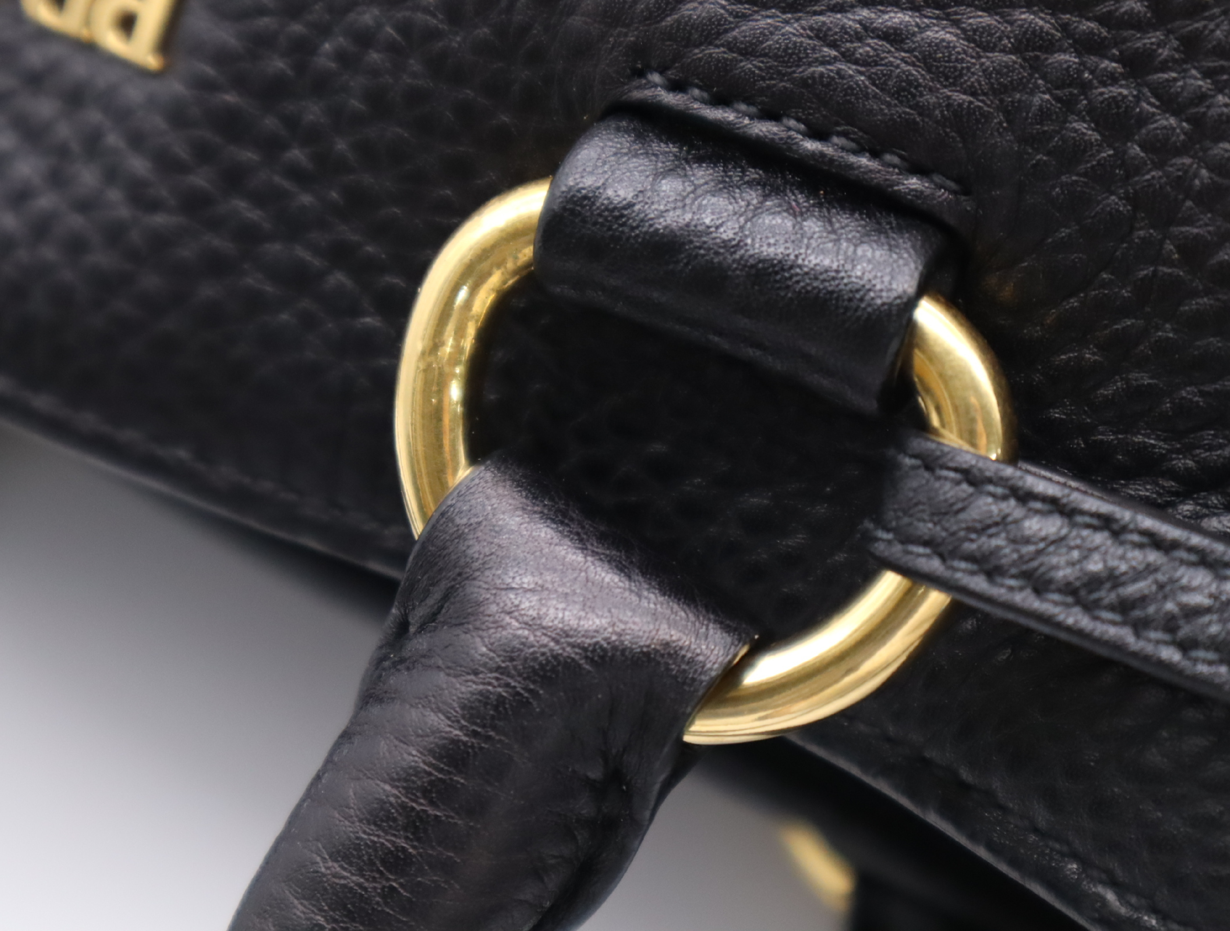 Leather Vitello Daino Tote Bag, Black with Gold Hardware, Shoulder Strap, and Name Tag. — view 10