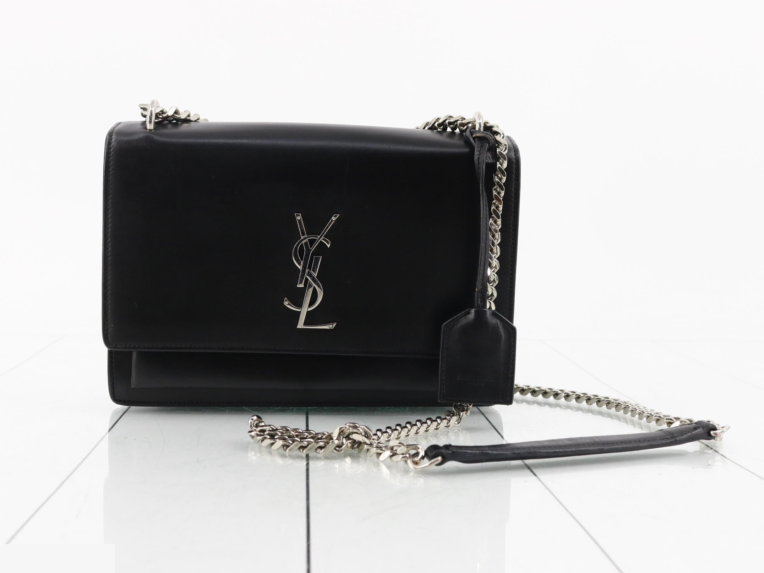 Leather Chain Shoulder Bag, Black