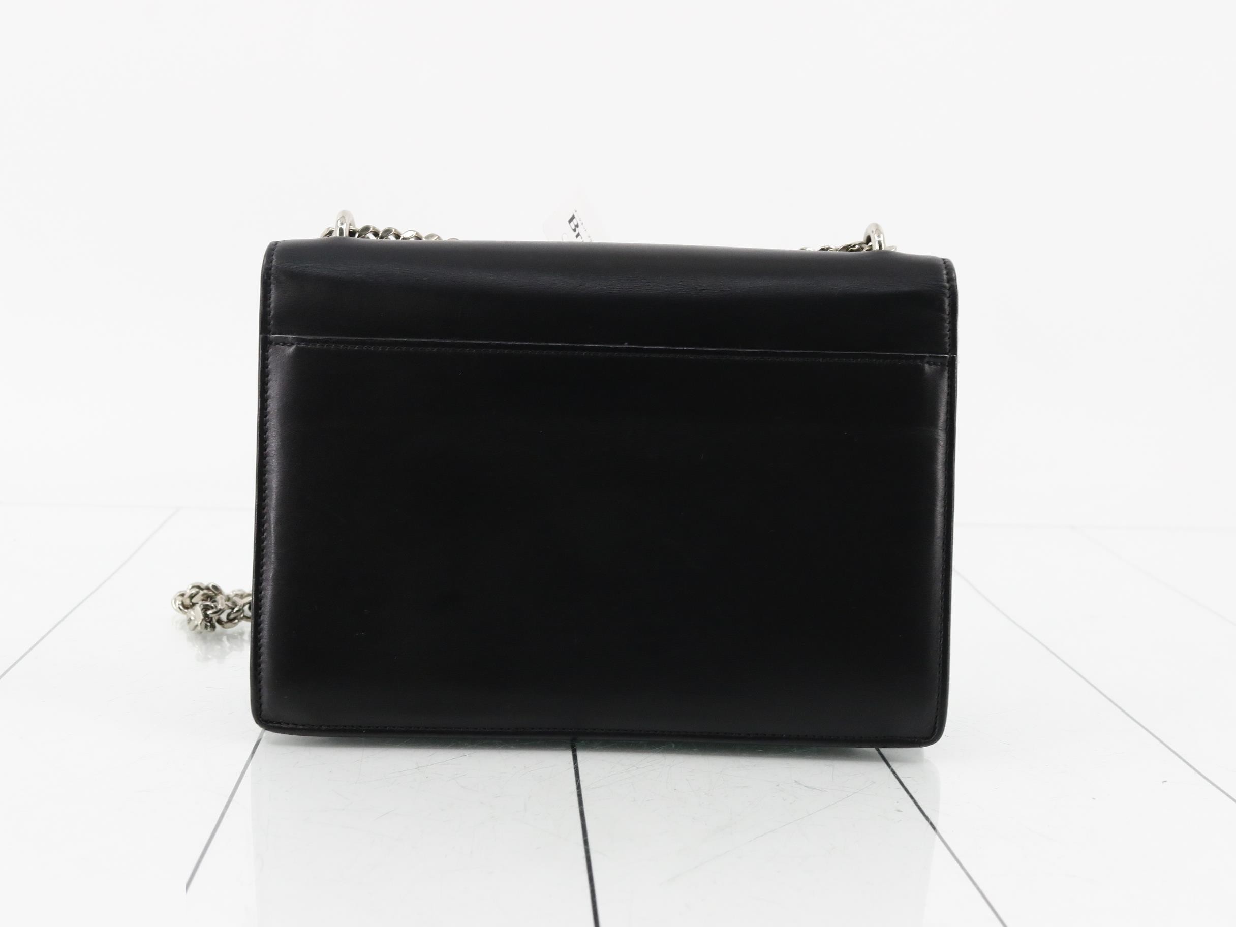 Leather Chain Shoulder Bag, Black — view 2