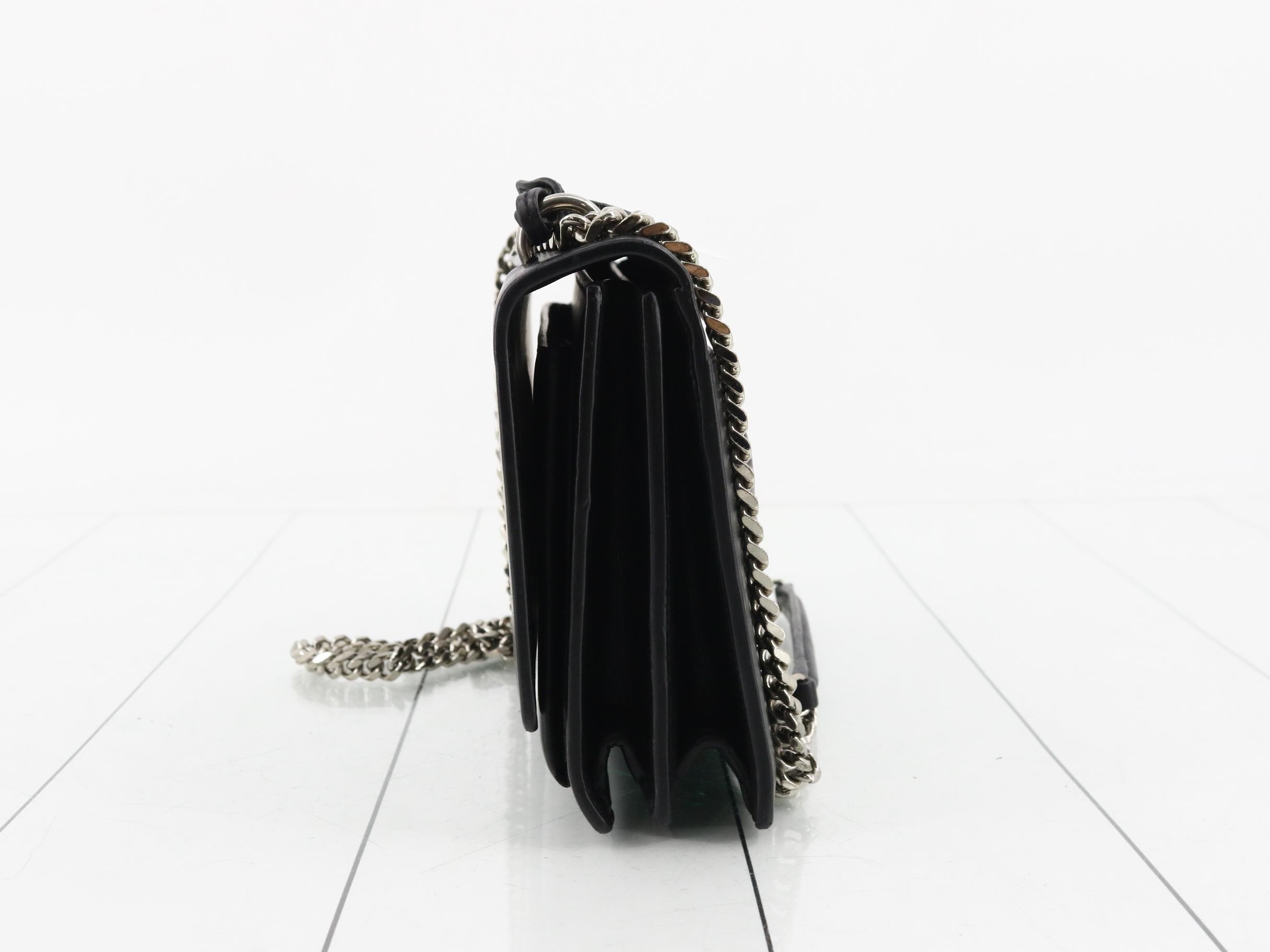 Leather Chain Shoulder Bag, Black — view 3