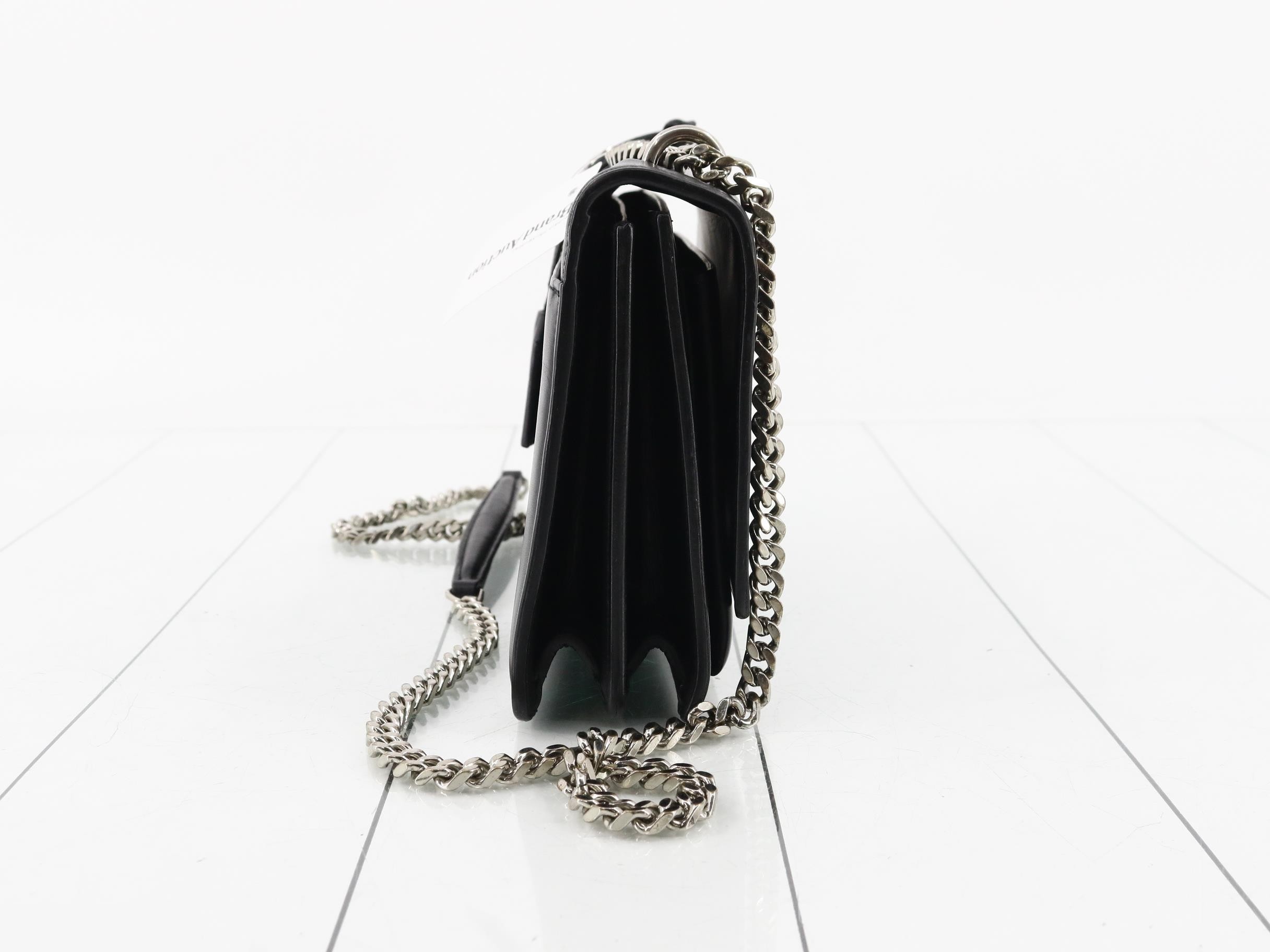 Leather Chain Shoulder Bag, Black — view 4