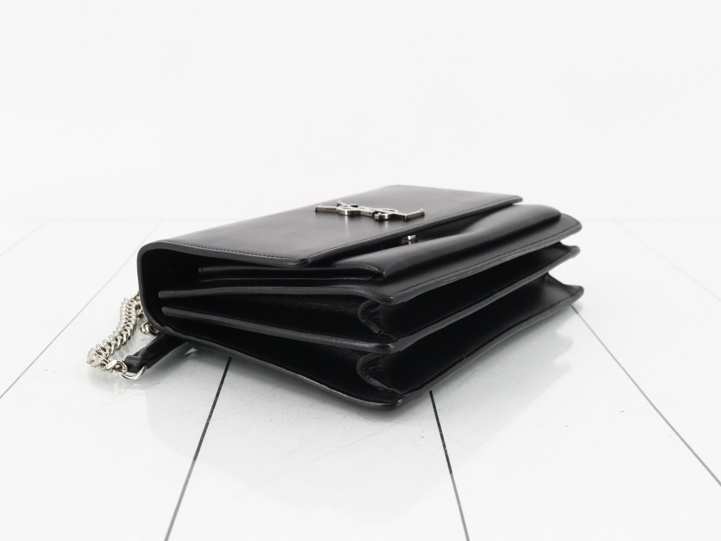 Leather Chain Shoulder Bag, Black — view 5