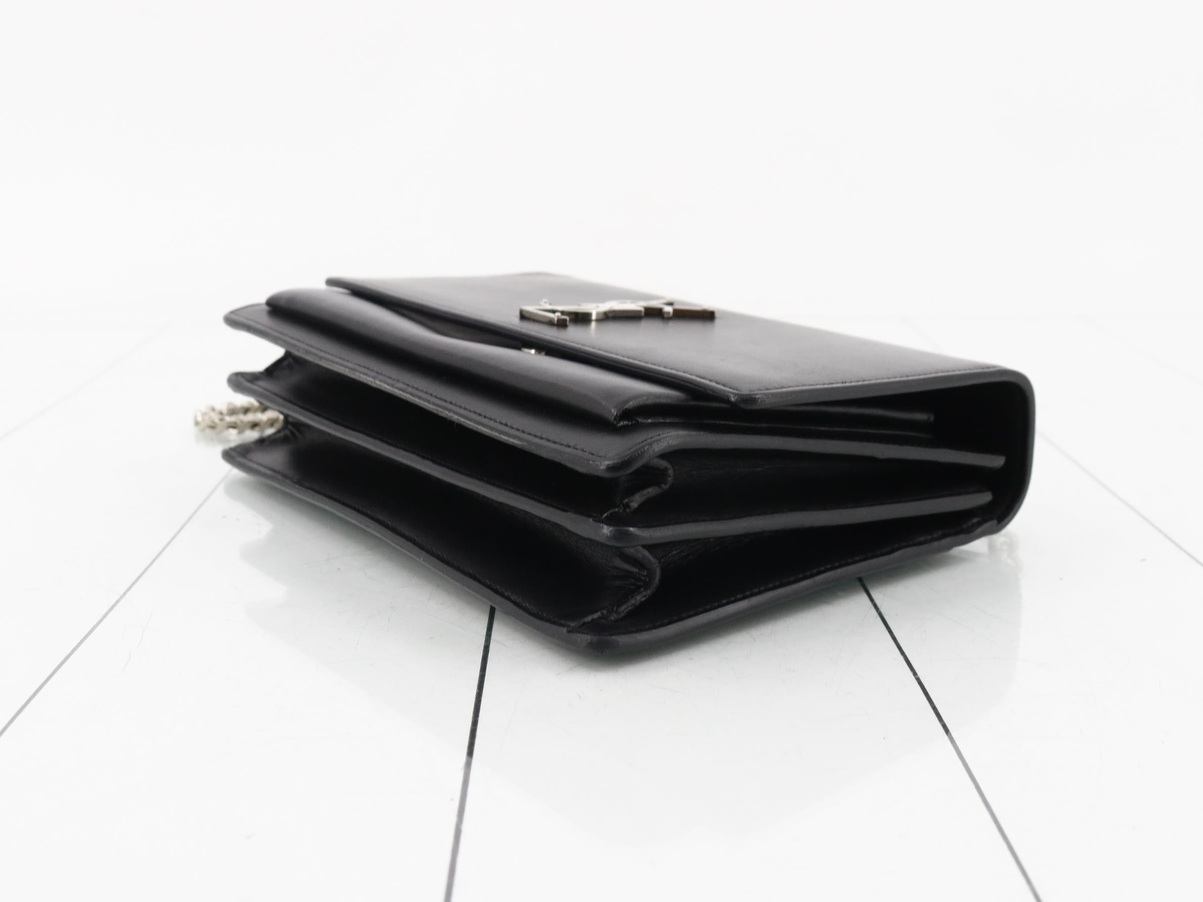 Leather Chain Shoulder Bag, Black — view 6