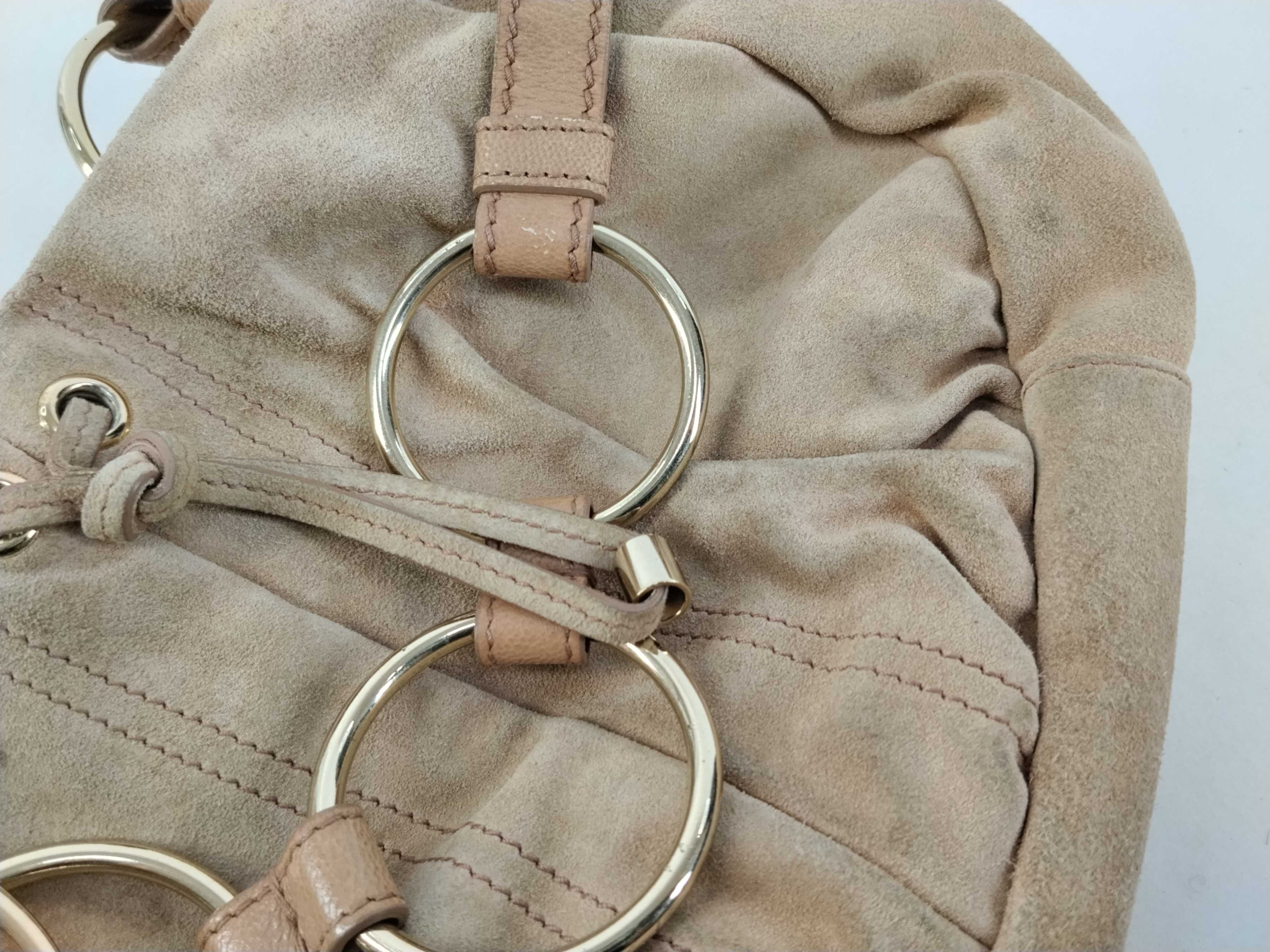 shoulder bag, suede, logo charm, beige. — view 14
