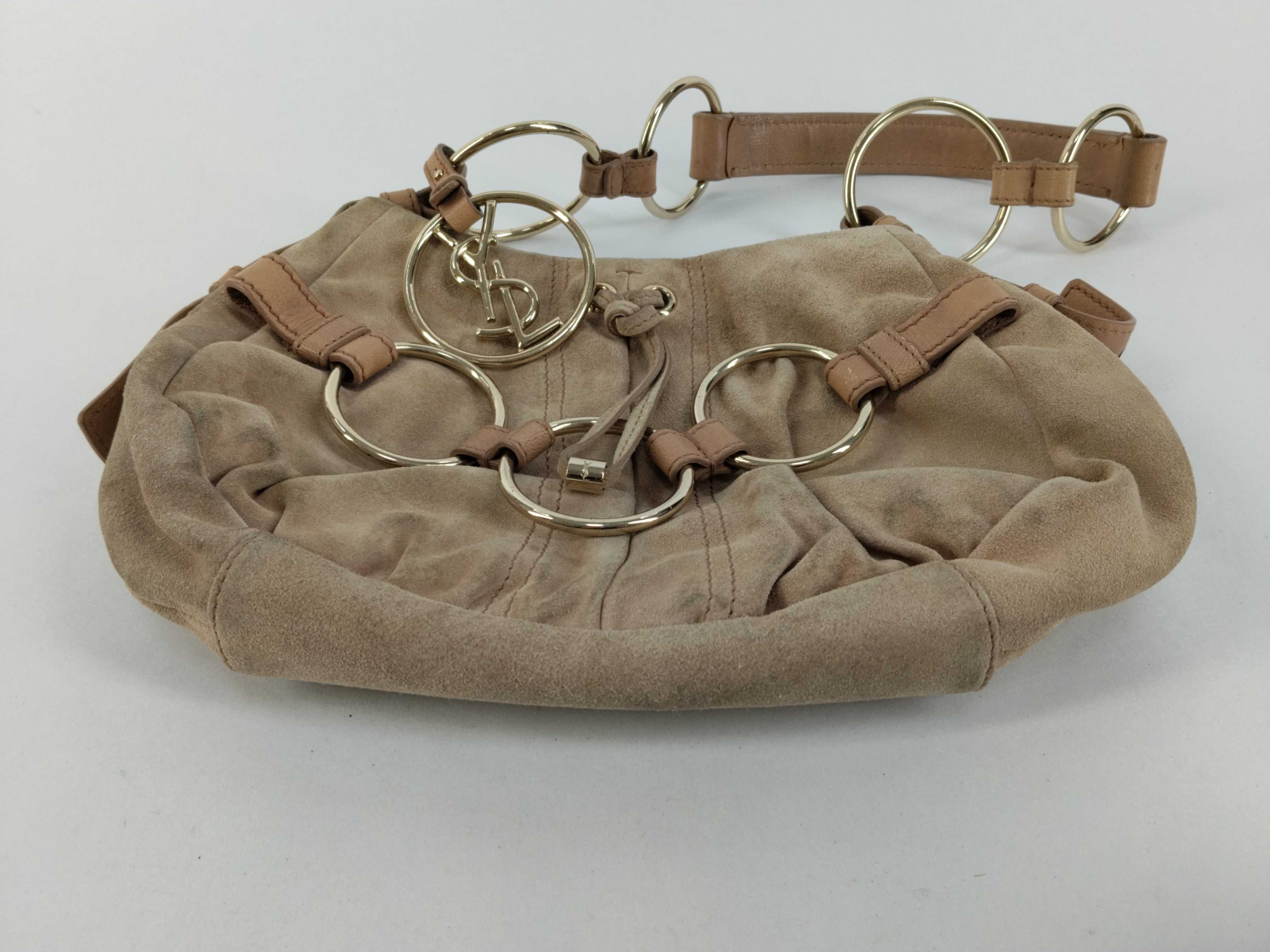 shoulder bag, suede, logo charm, beige. — view 7