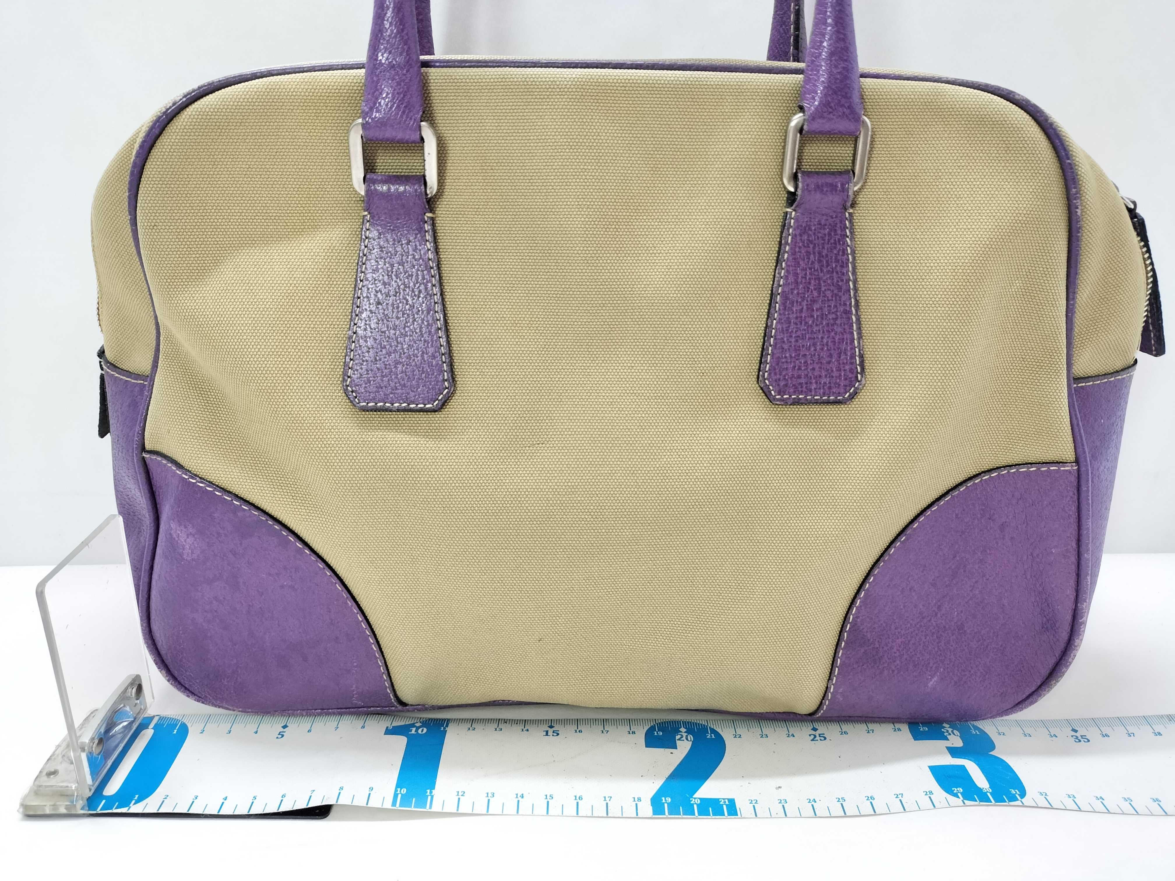 Bowling Bag Canvas Leather Purple Handbag — view 2