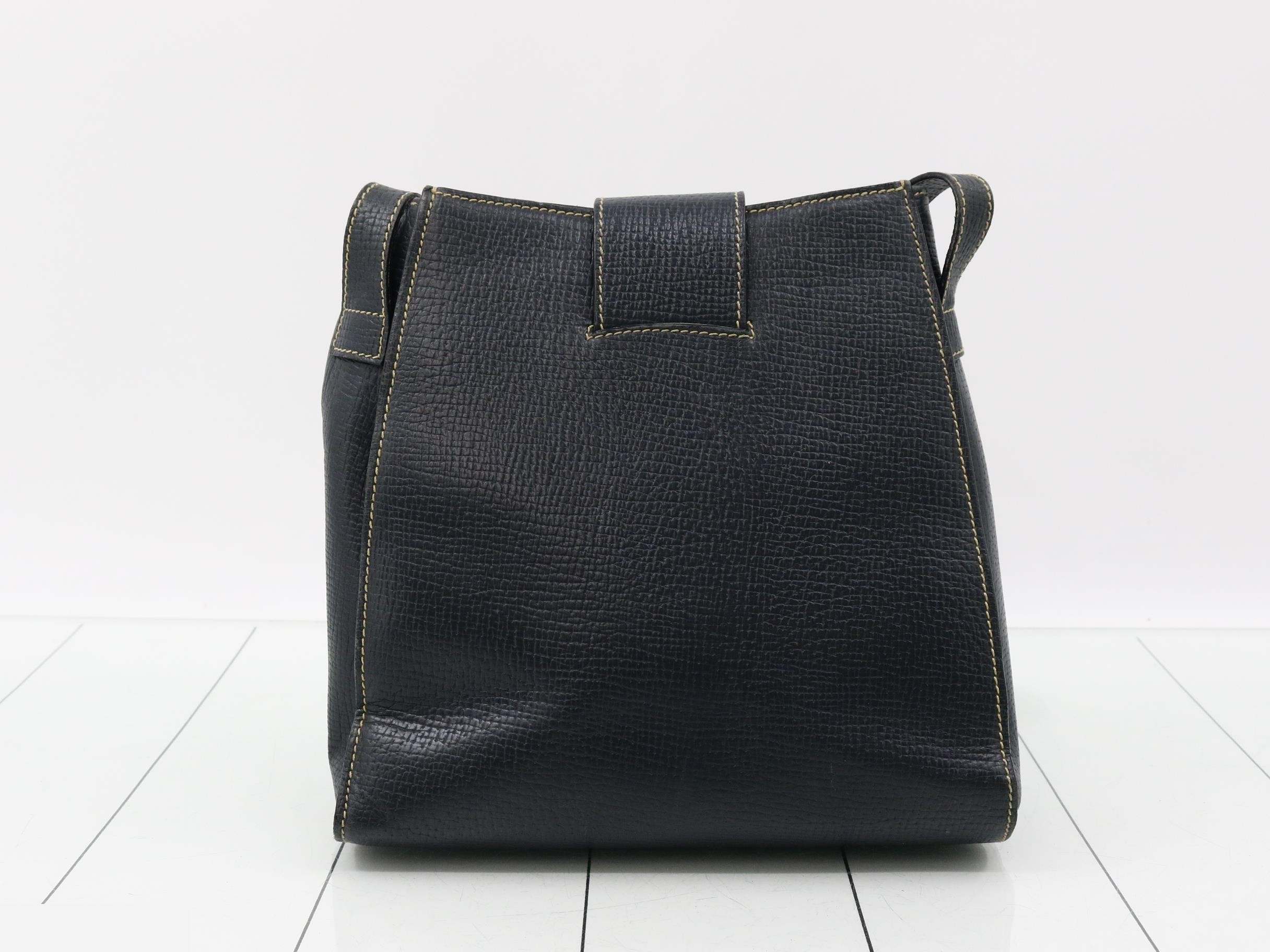 Leather shoulder bag, navy — view 2