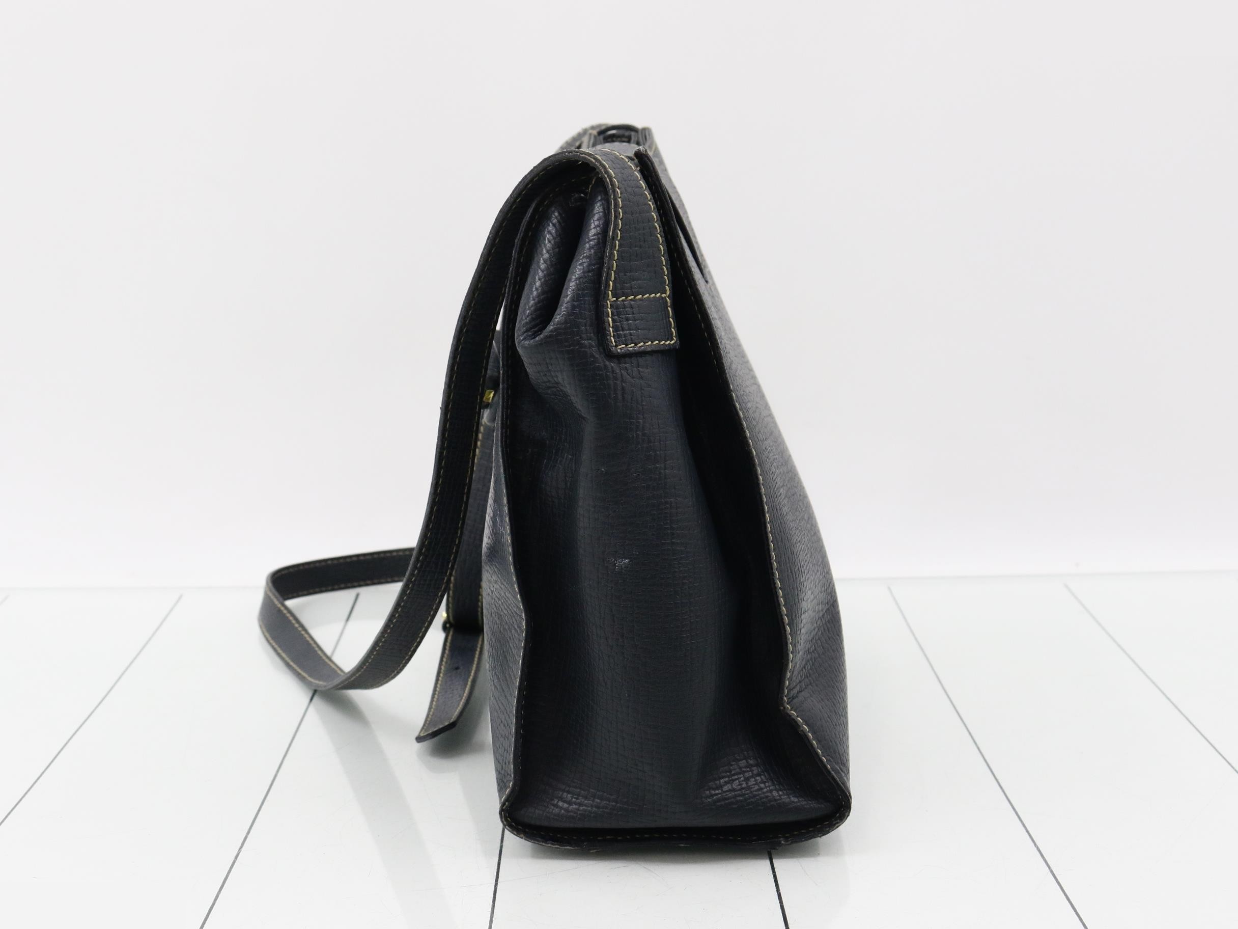 Leather shoulder bag, navy — view 3