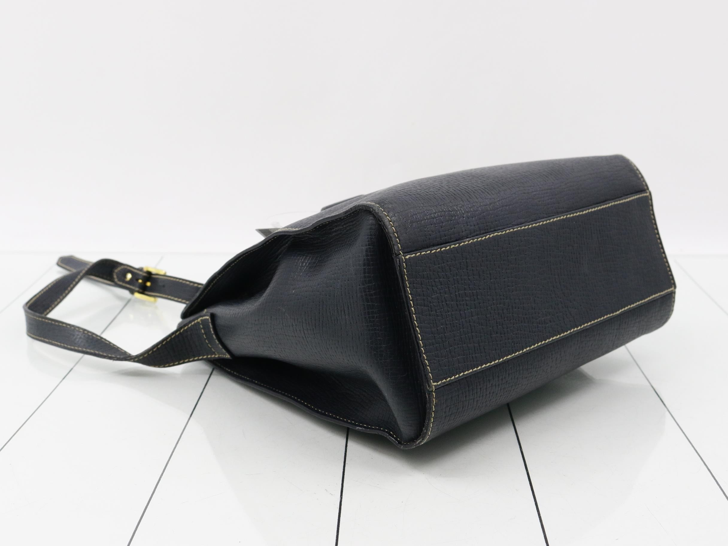 Leather shoulder bag, navy — view 5