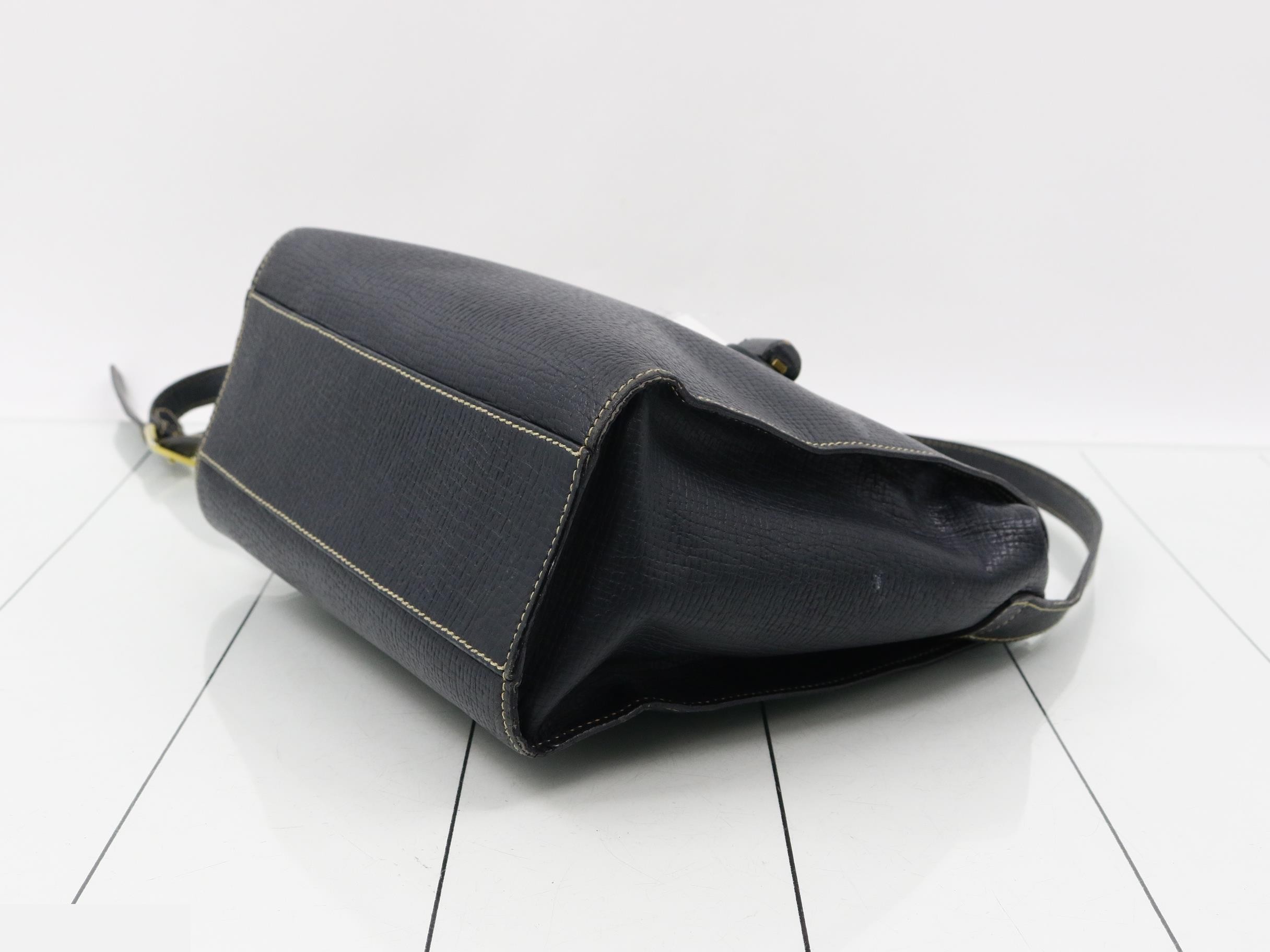 Leather shoulder bag, navy — view 6