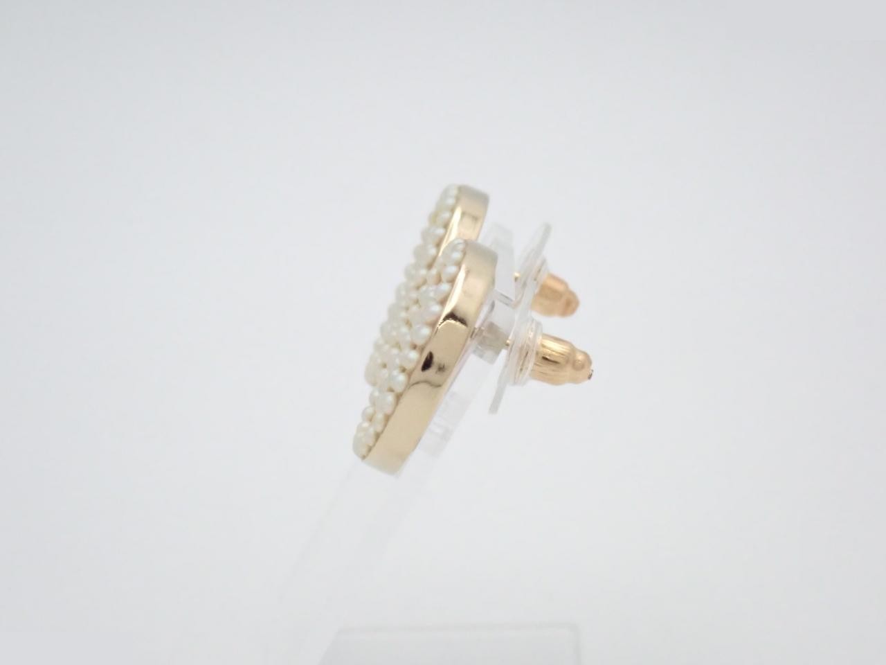 Earrings, Coco Mark design, gold, pearl, 04A — view 3