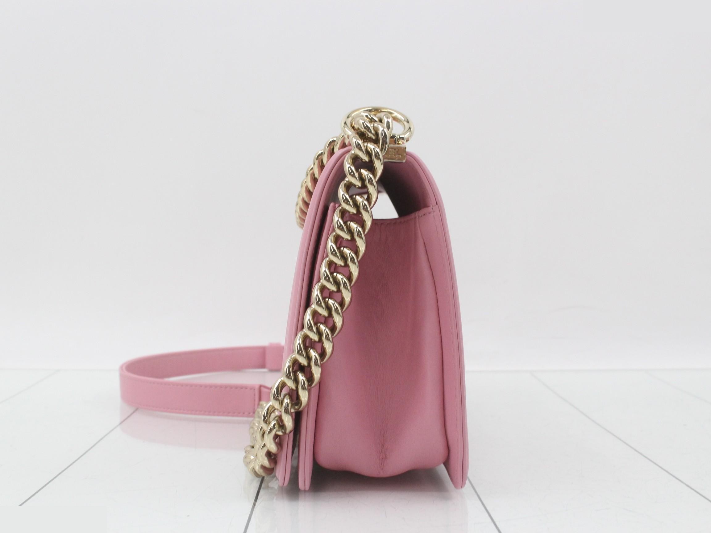 Boy Chanel Lambskin V-Stitch Chain Shoulder Bag, Pink — view 3