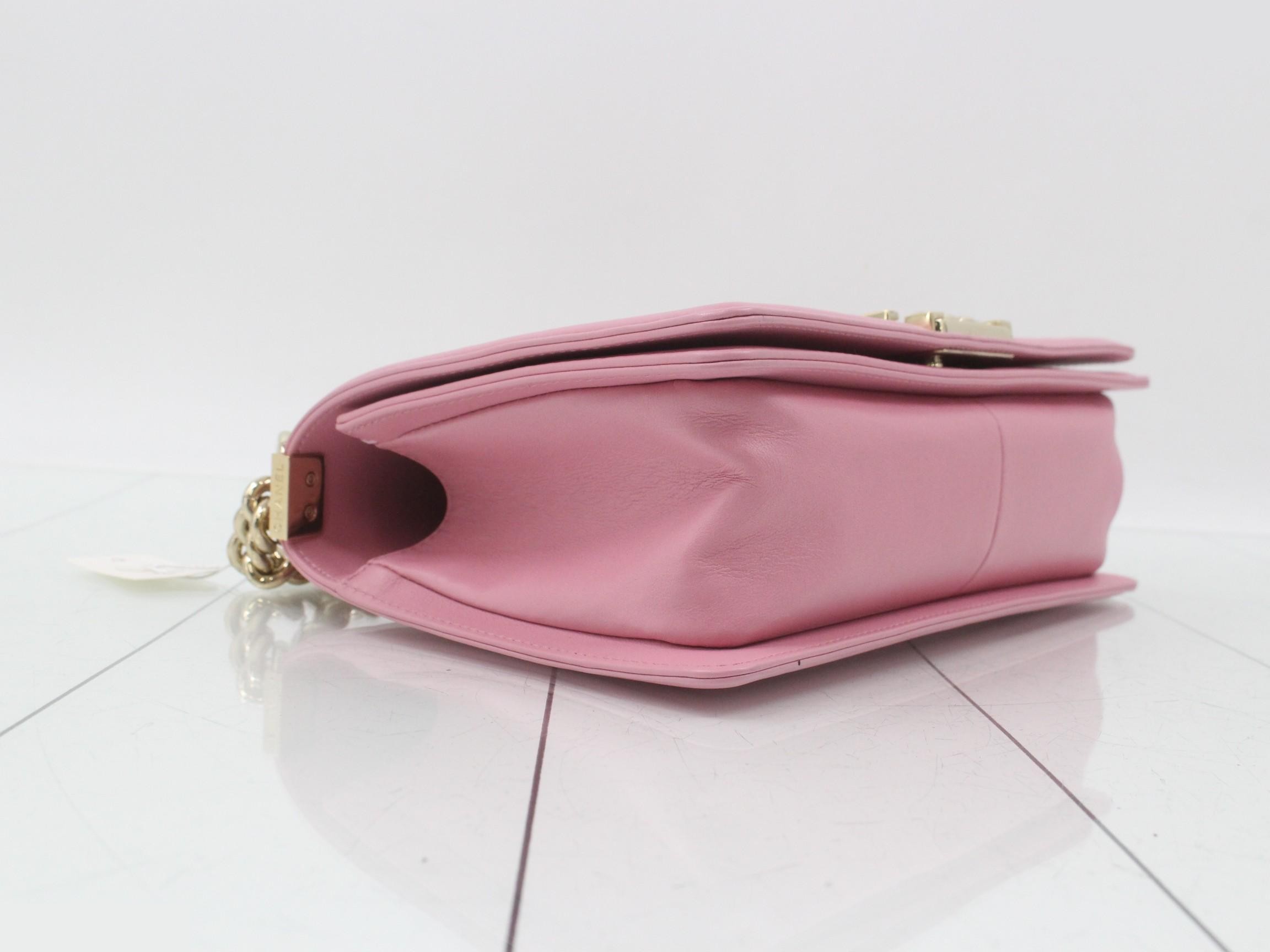 Boy Chanel Lambskin V-Stitch Chain Shoulder Bag, Pink — view 5