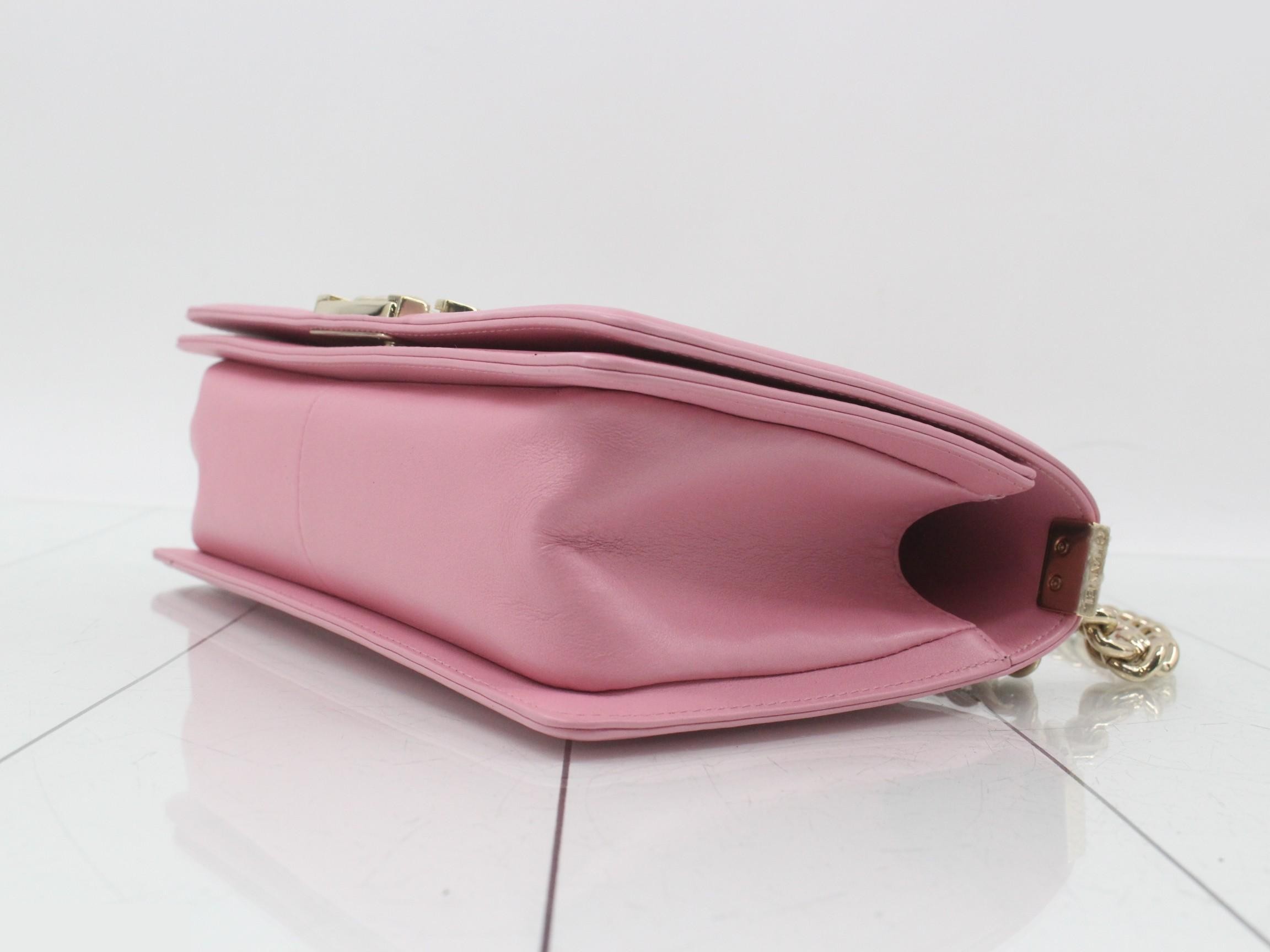 Boy Chanel Lambskin V-Stitch Chain Shoulder Bag, Pink — view 6