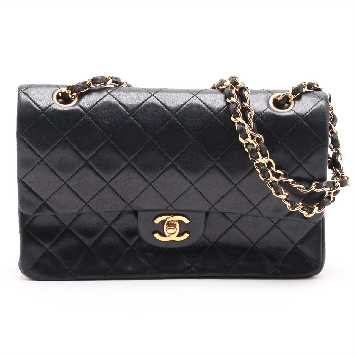 Matelassé 25 Lambskin Double Flap Double Chain Bag, Black with Gold Hardware, 355499, Serial Number 0-series, A01112