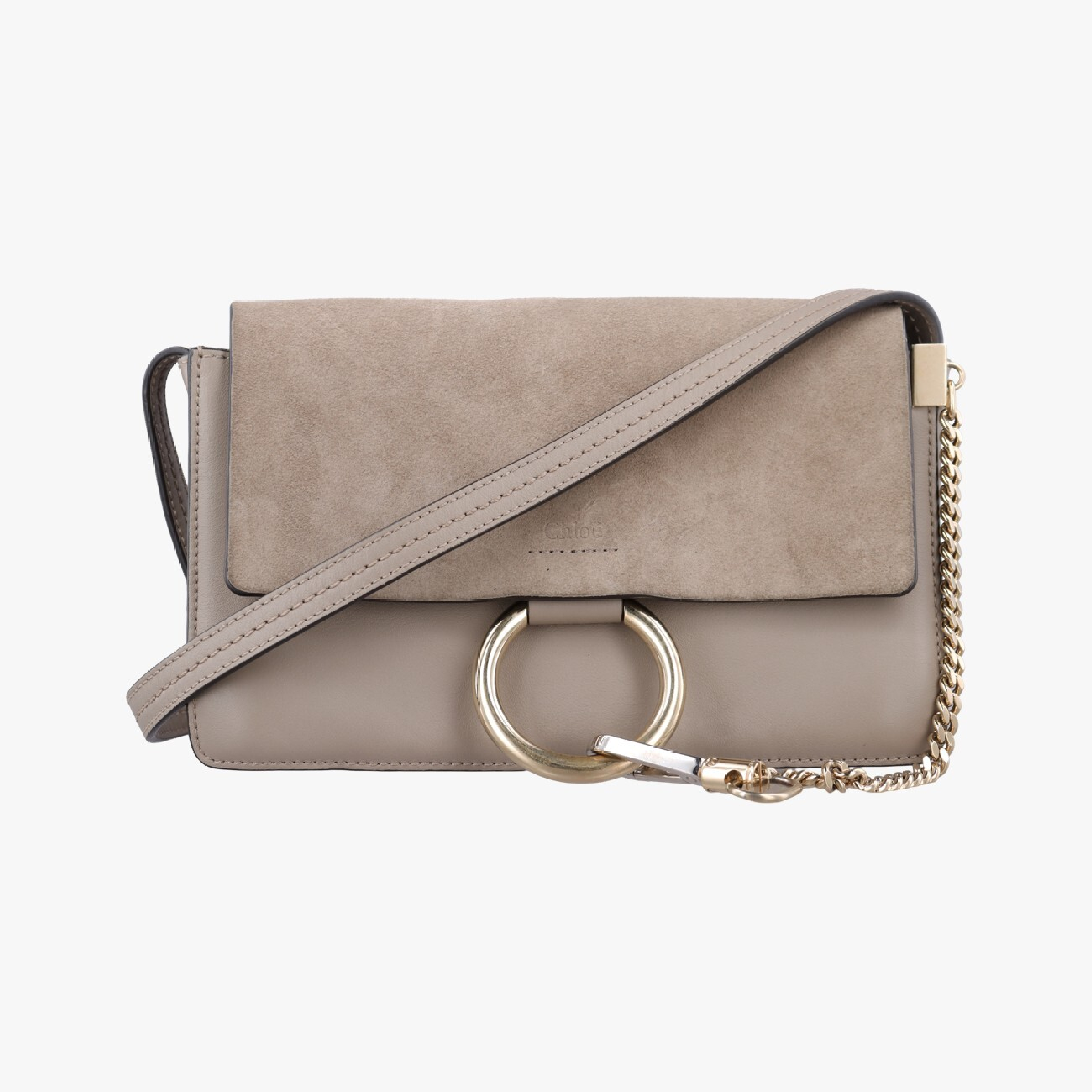 Faye Beige Suede x Leather Shoulder Bag