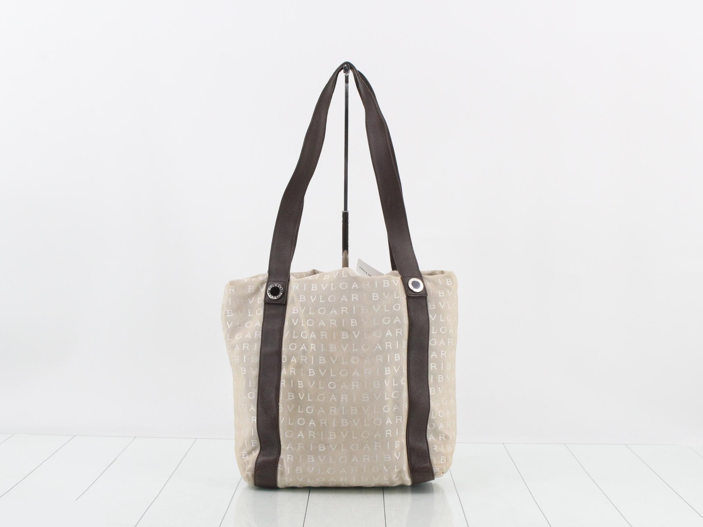 Logomania Tote Bag, Beige/Brown, Canvas/Leather — view 2
