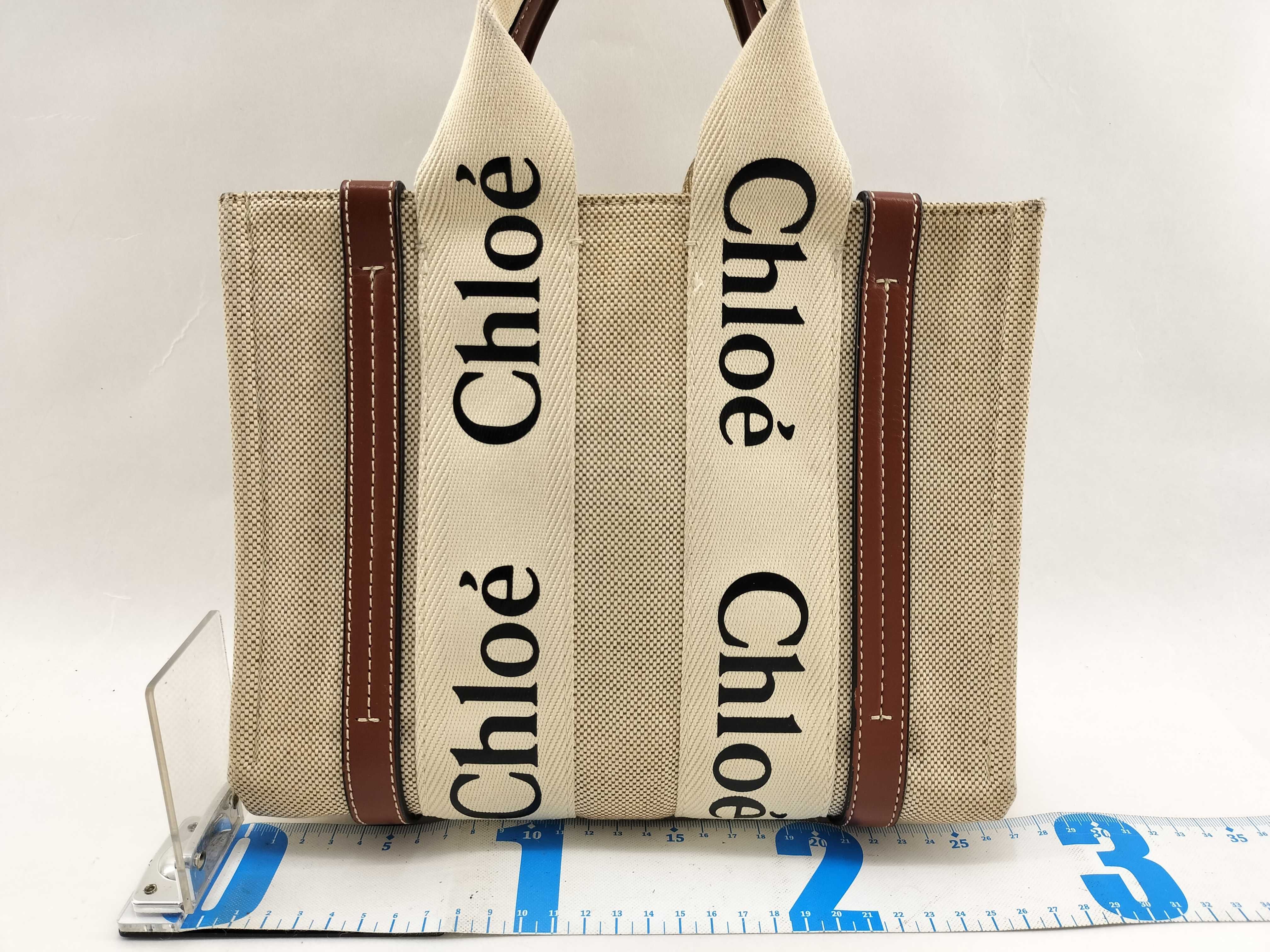 Woody Small Canvas x Leather 2-Way Handbag, Beige x Brown — view 2