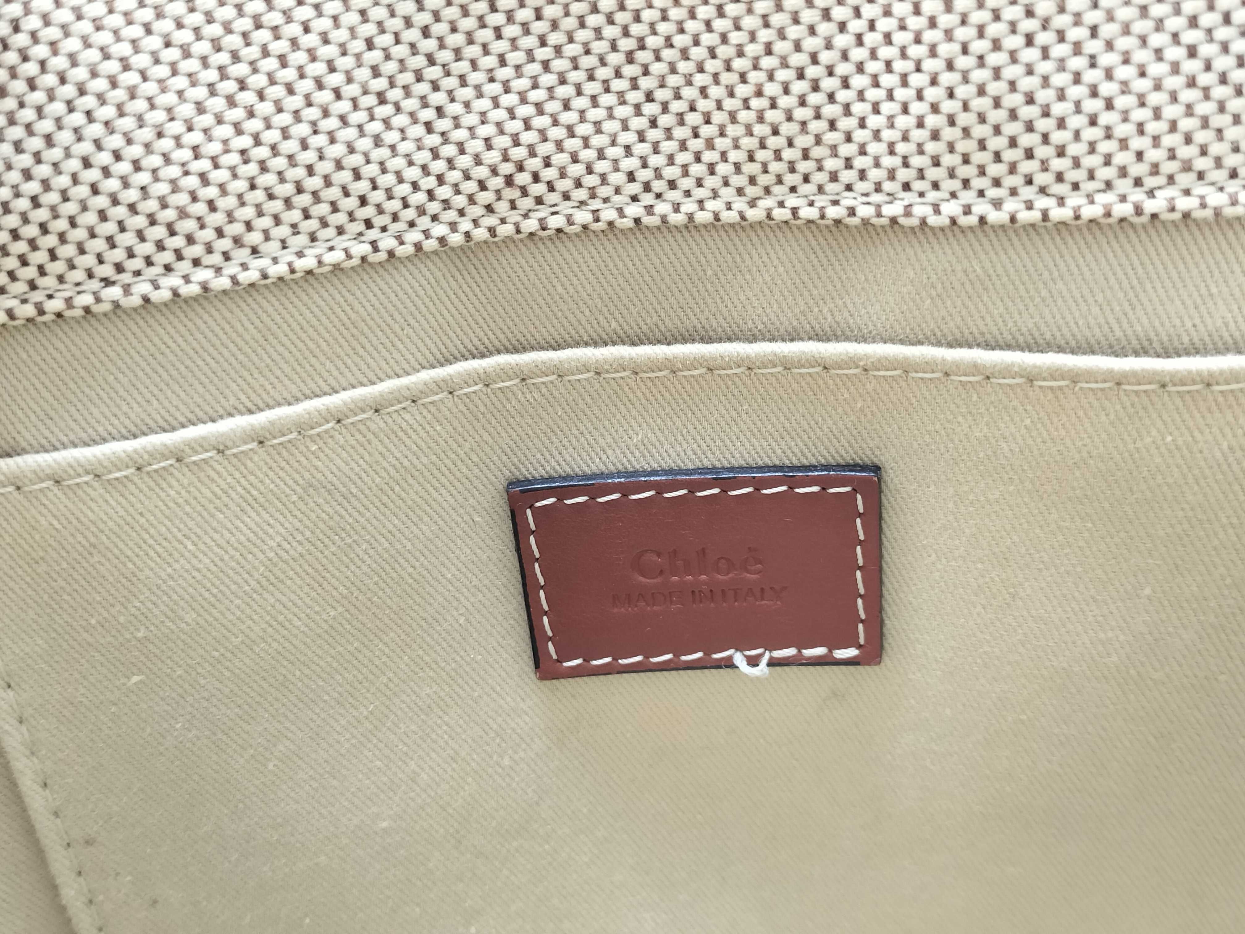 Woody Small Canvas x Leather 2-Way Handbag, Beige x Brown — view 12