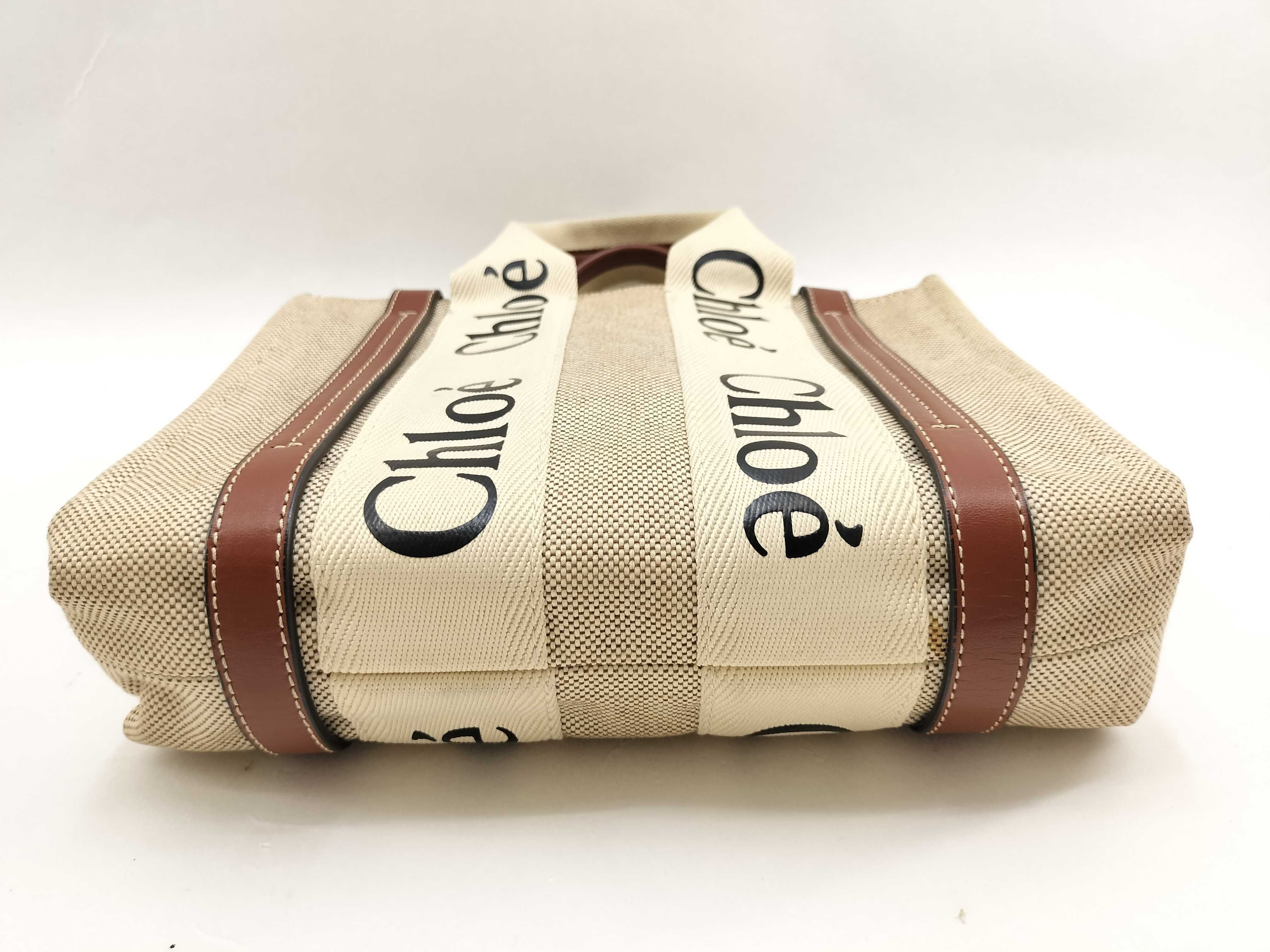 Woody Small Canvas x Leather 2-Way Handbag, Beige x Brown — view 4