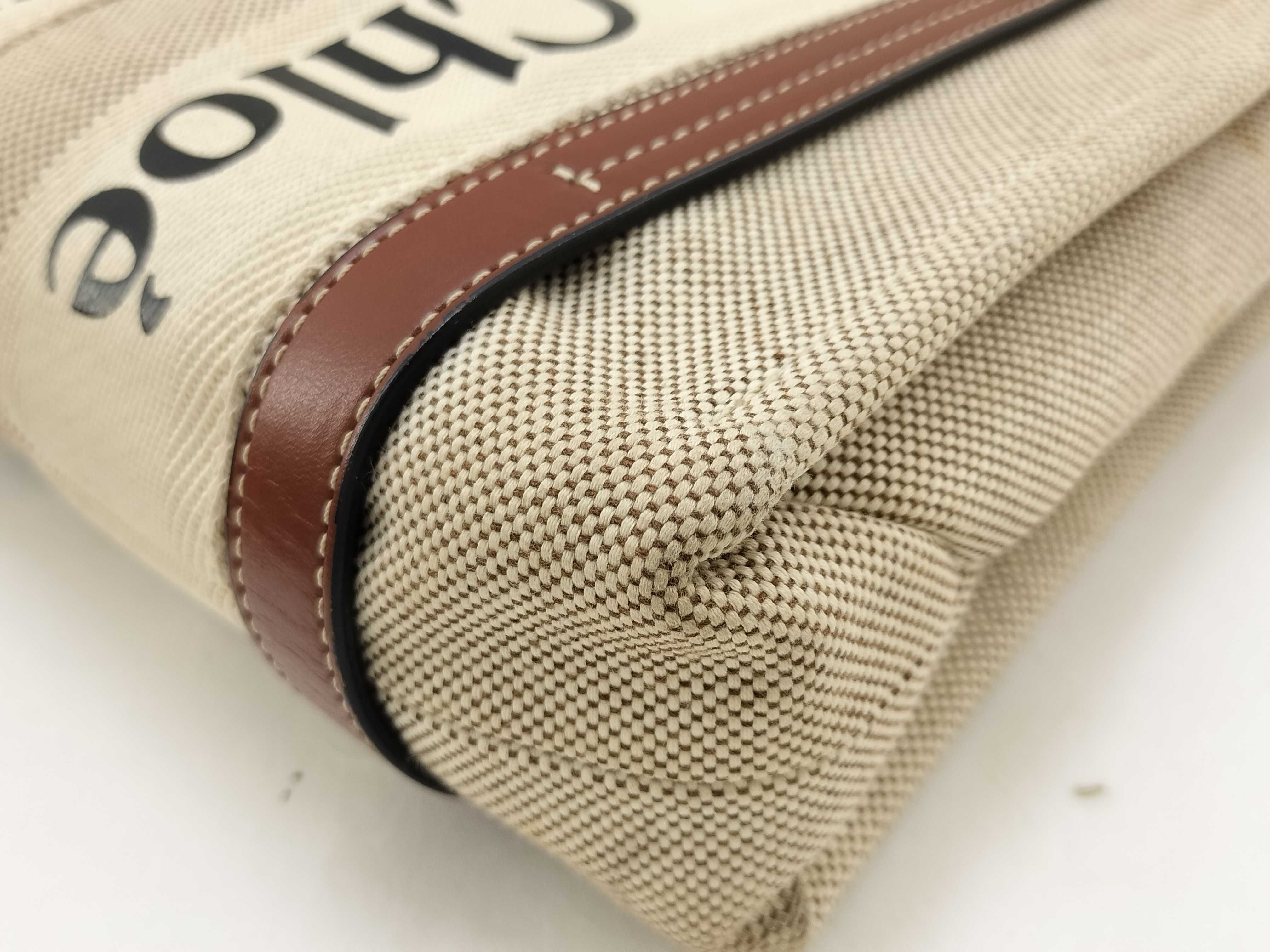 Woody Small Canvas x Leather 2-Way Handbag, Beige x Brown — view 6