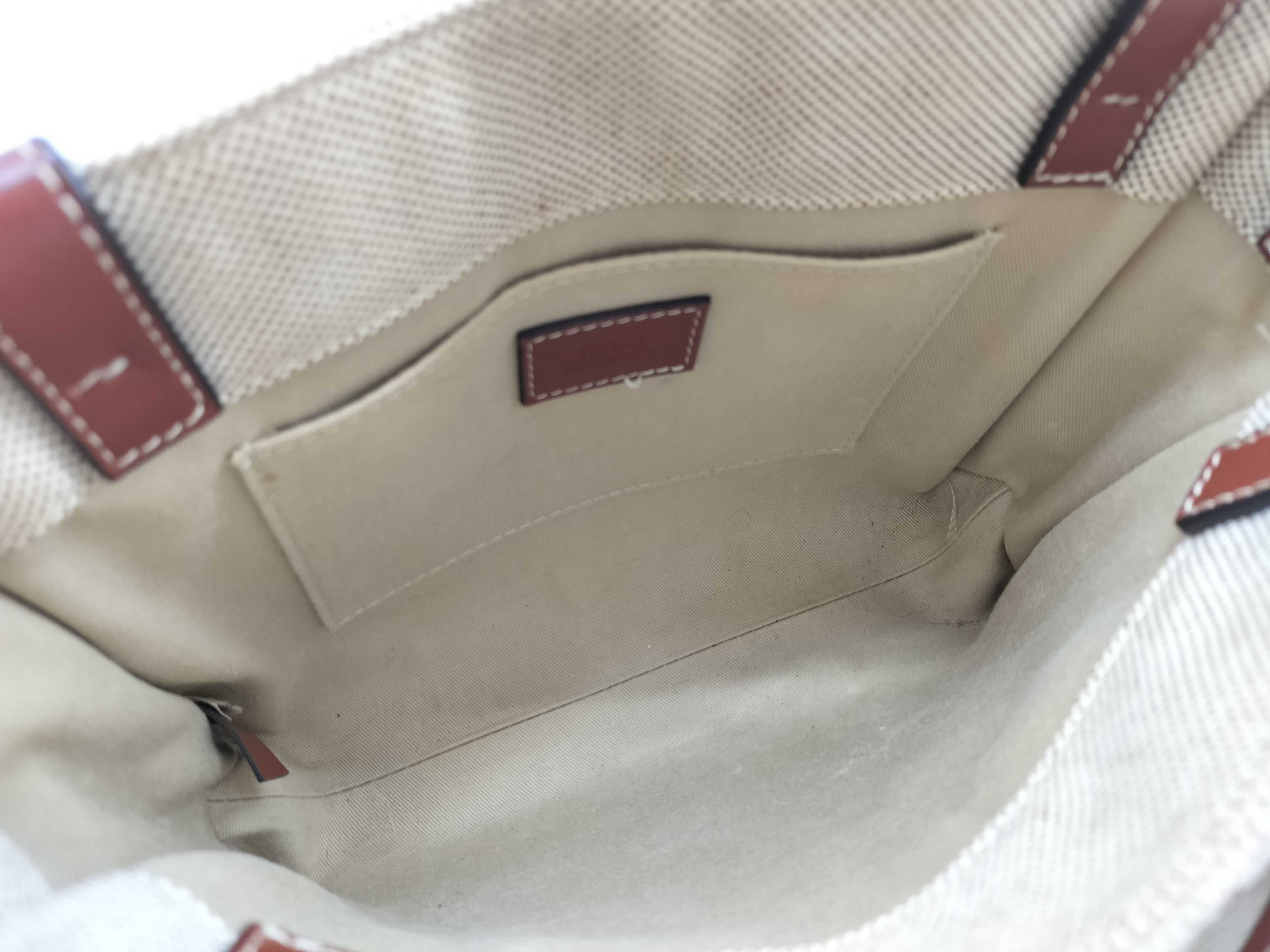 Woody Small Canvas x Leather 2-Way Handbag, Beige x Brown — view 10
