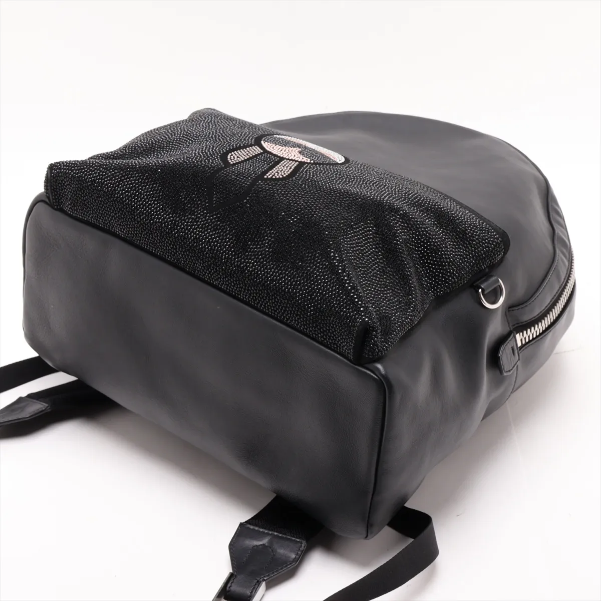 Leather x Rhinestone Backpack/Rucksack, Black 7VZ012 — view 3