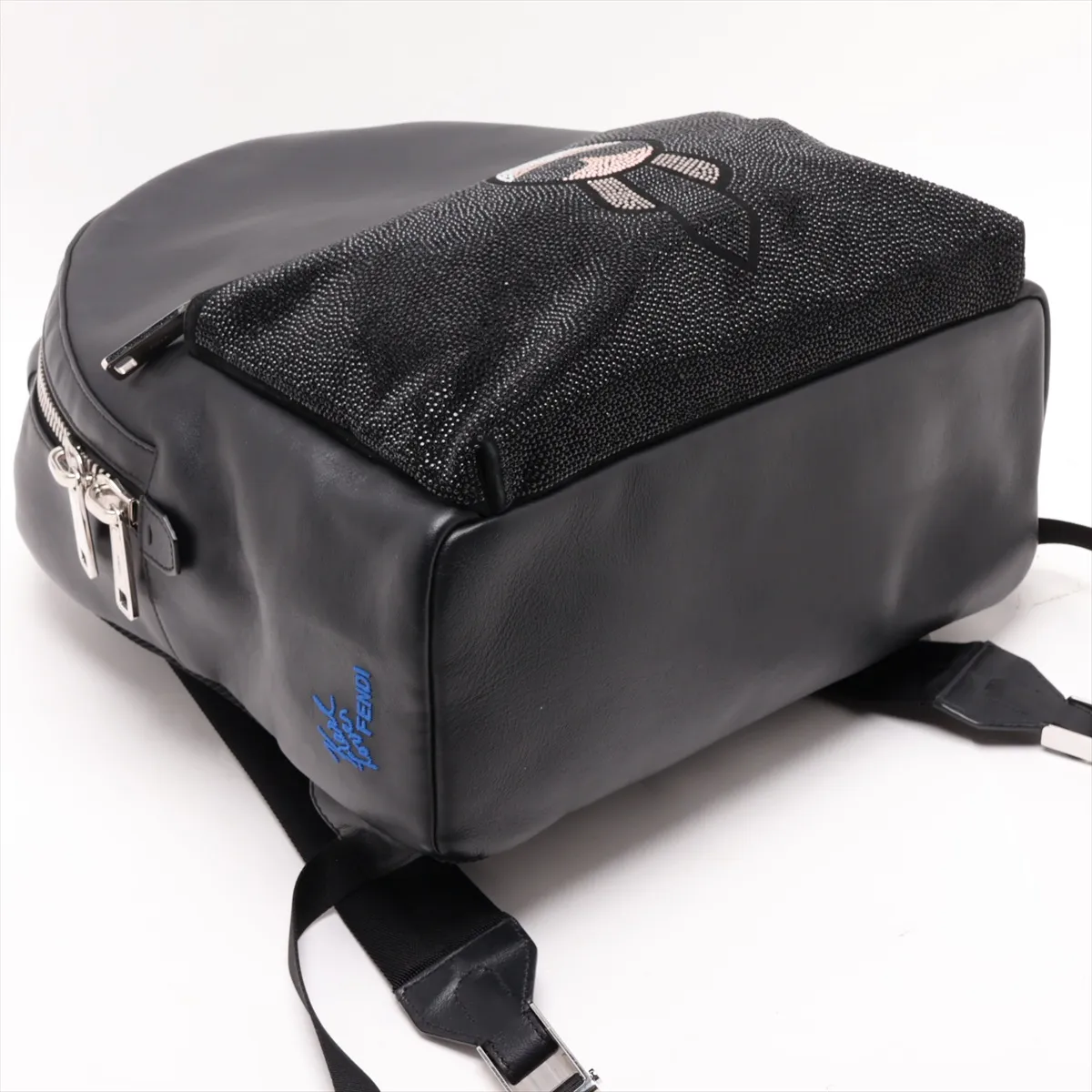 Leather x Rhinestone Backpack/Rucksack, Black 7VZ012 — view 4