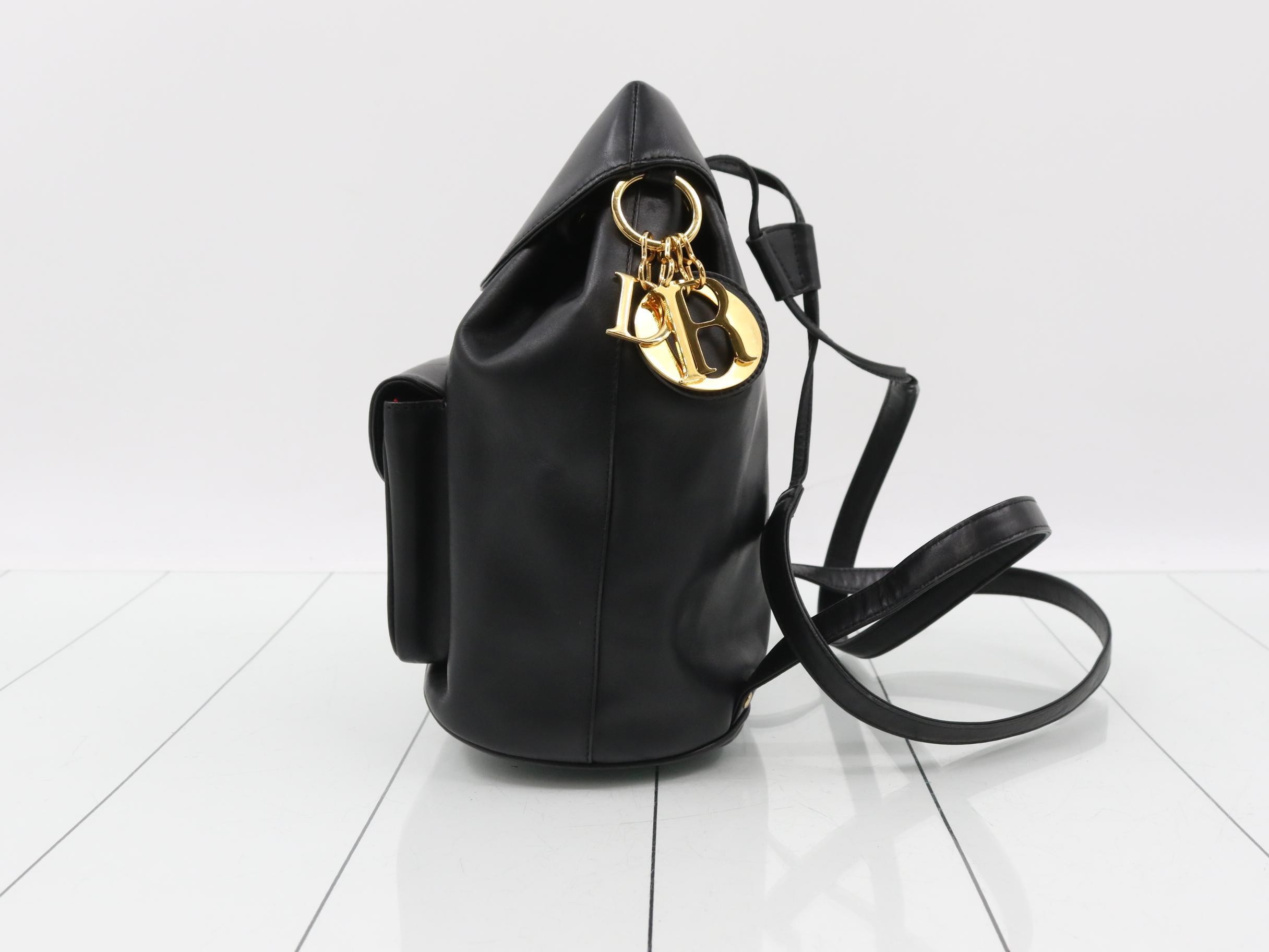 Lady Dior Backpack, Leather, Black — view 3