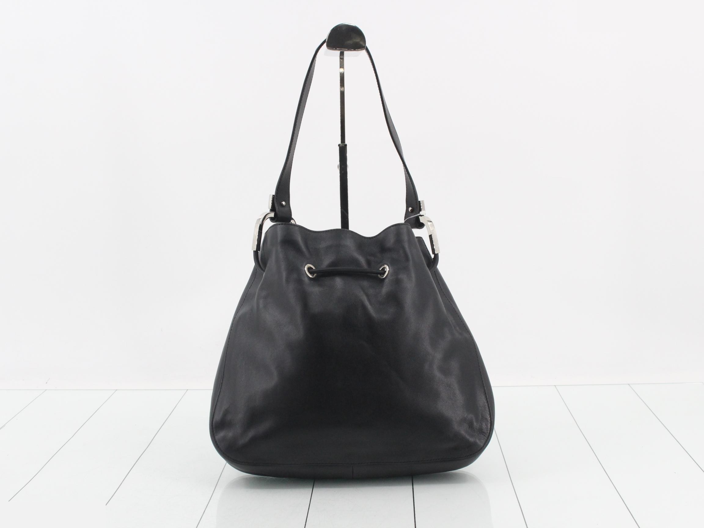 Horsebit Leather Drawstring One-Shoulder Bag — view 2