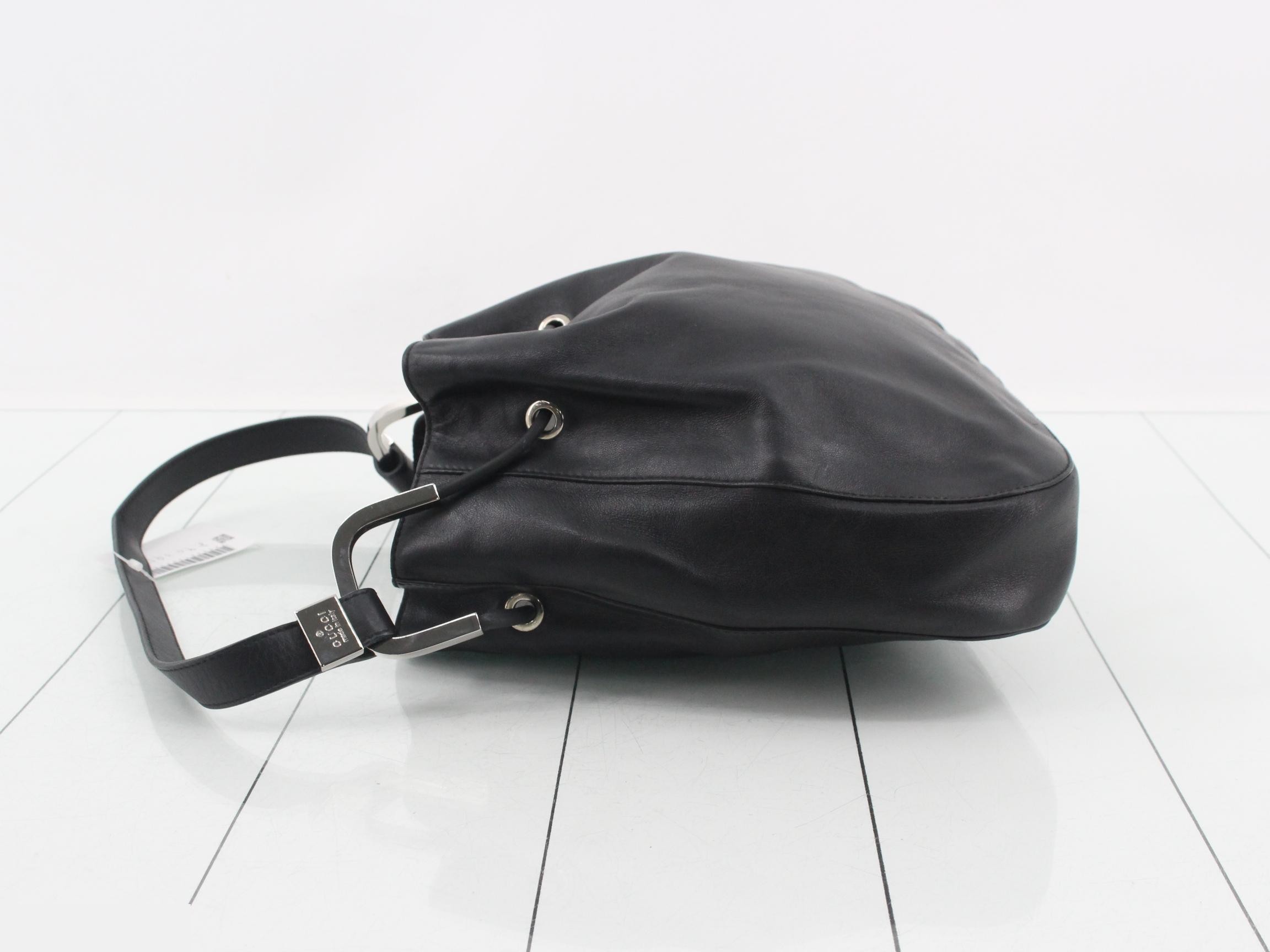 Horsebit Leather Drawstring One-Shoulder Bag — view 4