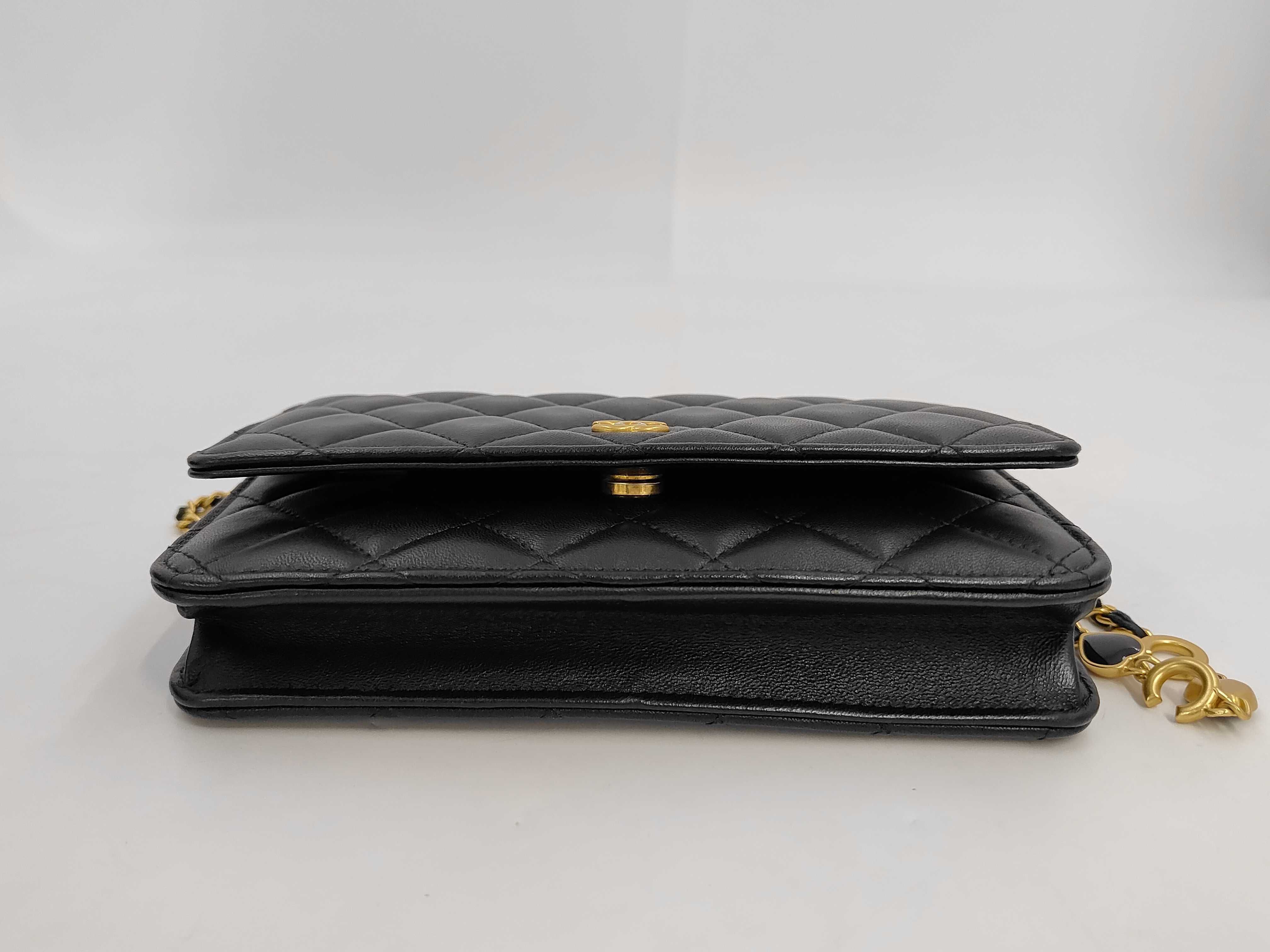 Chain Wallet, Lambskin, Black, Gold Hardware, IC Chip, Shoulder Bag — view 4