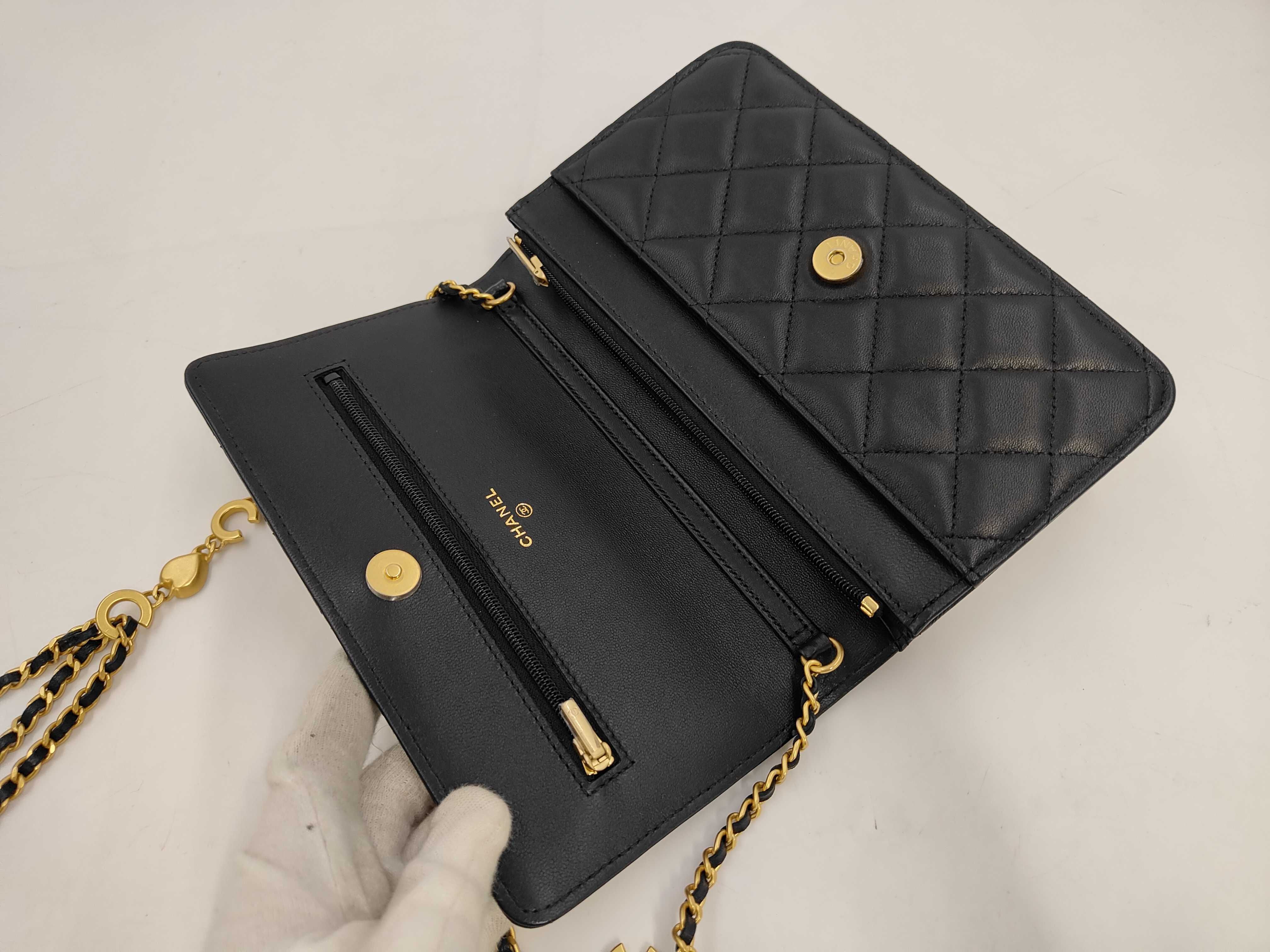 Chain Wallet, Lambskin, Black, Gold Hardware, IC Chip, Shoulder Bag — view 8
