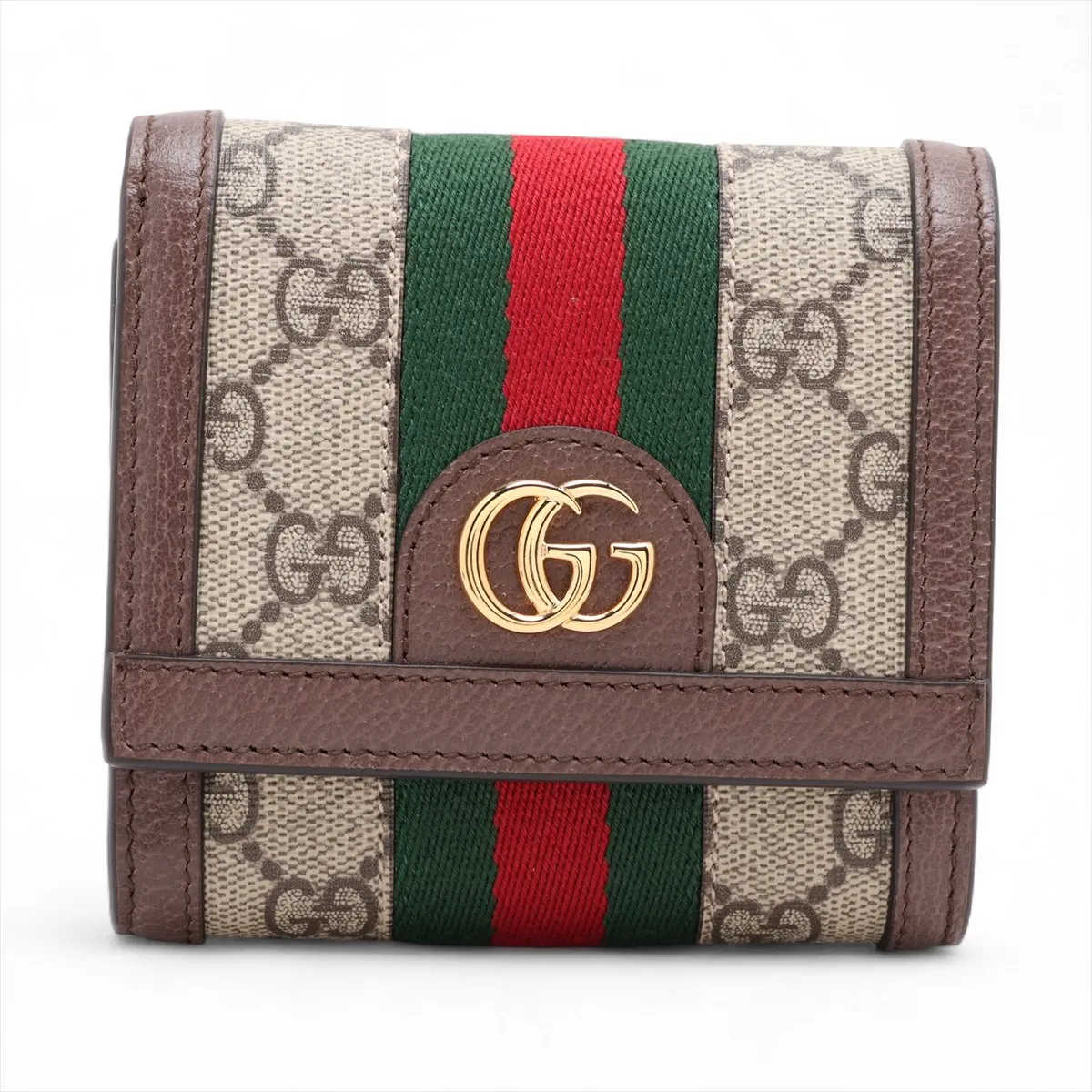 GG Supreme 598662 PVC x Leather Compact Wallet Brown
