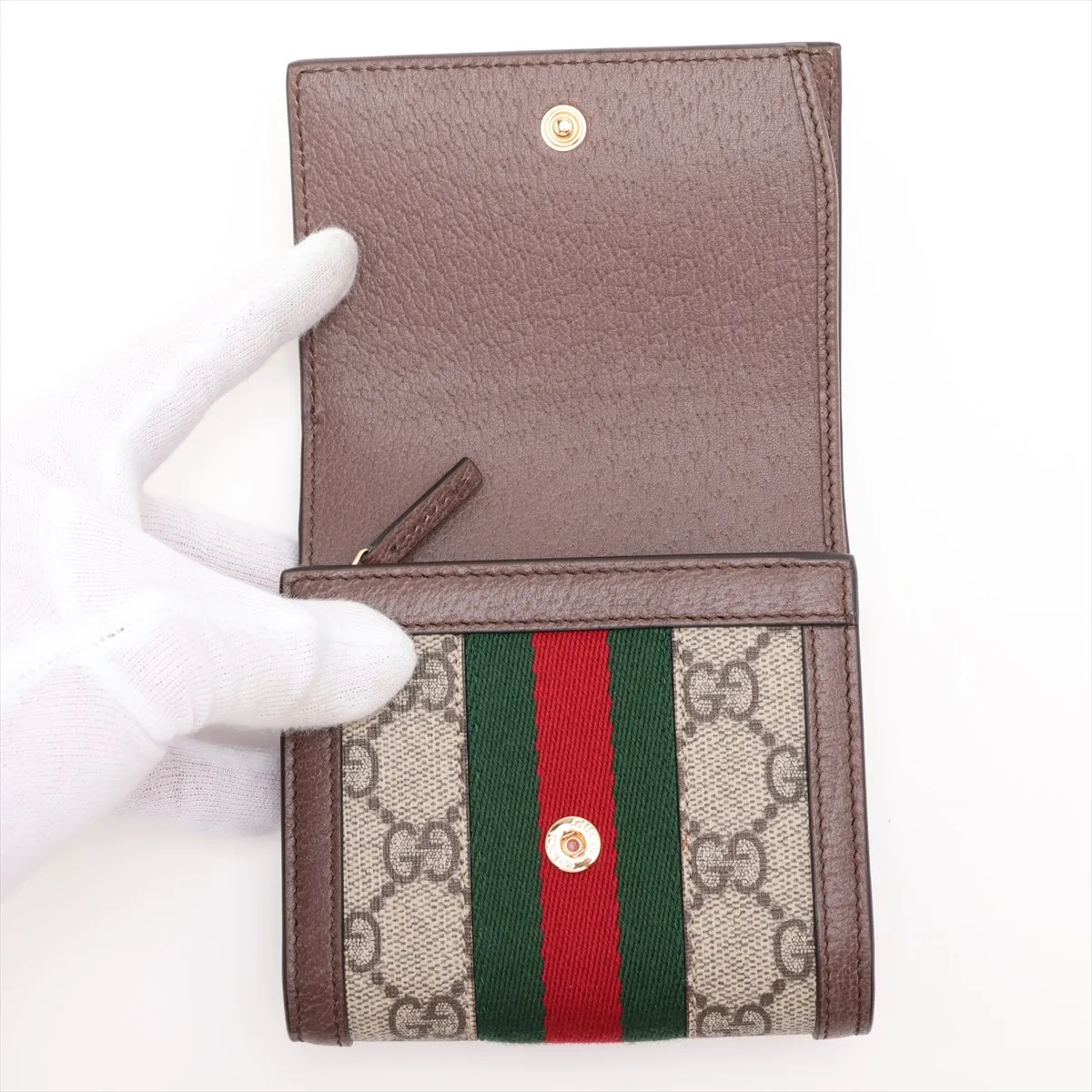 GG Supreme 598662 PVC x Leather Compact Wallet Brown — view 3