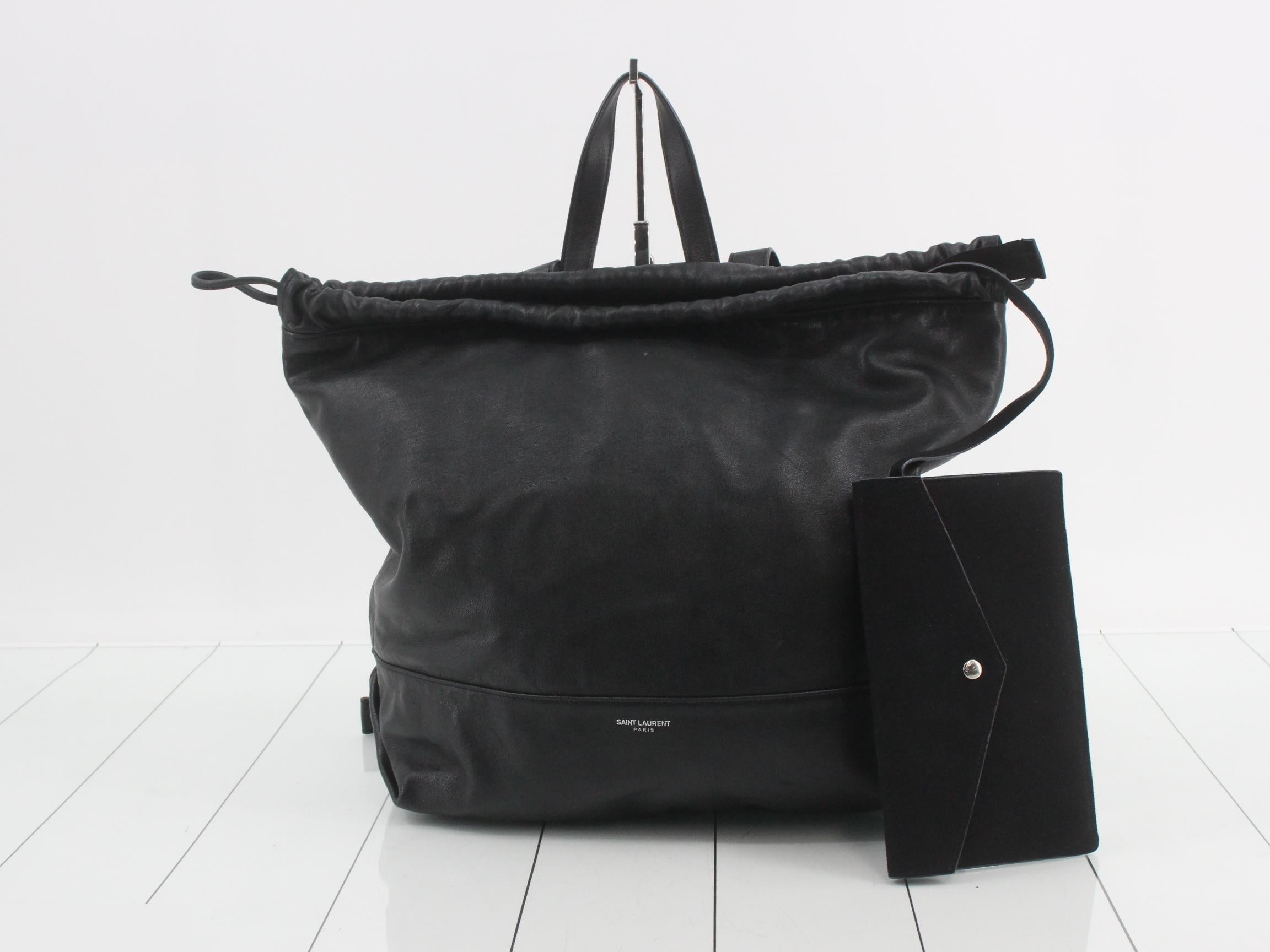 leather drawstring backpack with pouch
