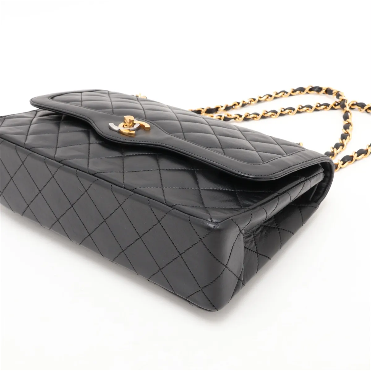 Matelassé Lambskin Double Flap Double Chain Bag, Paris Limited Edition, Black with Gold Hardware — view 3