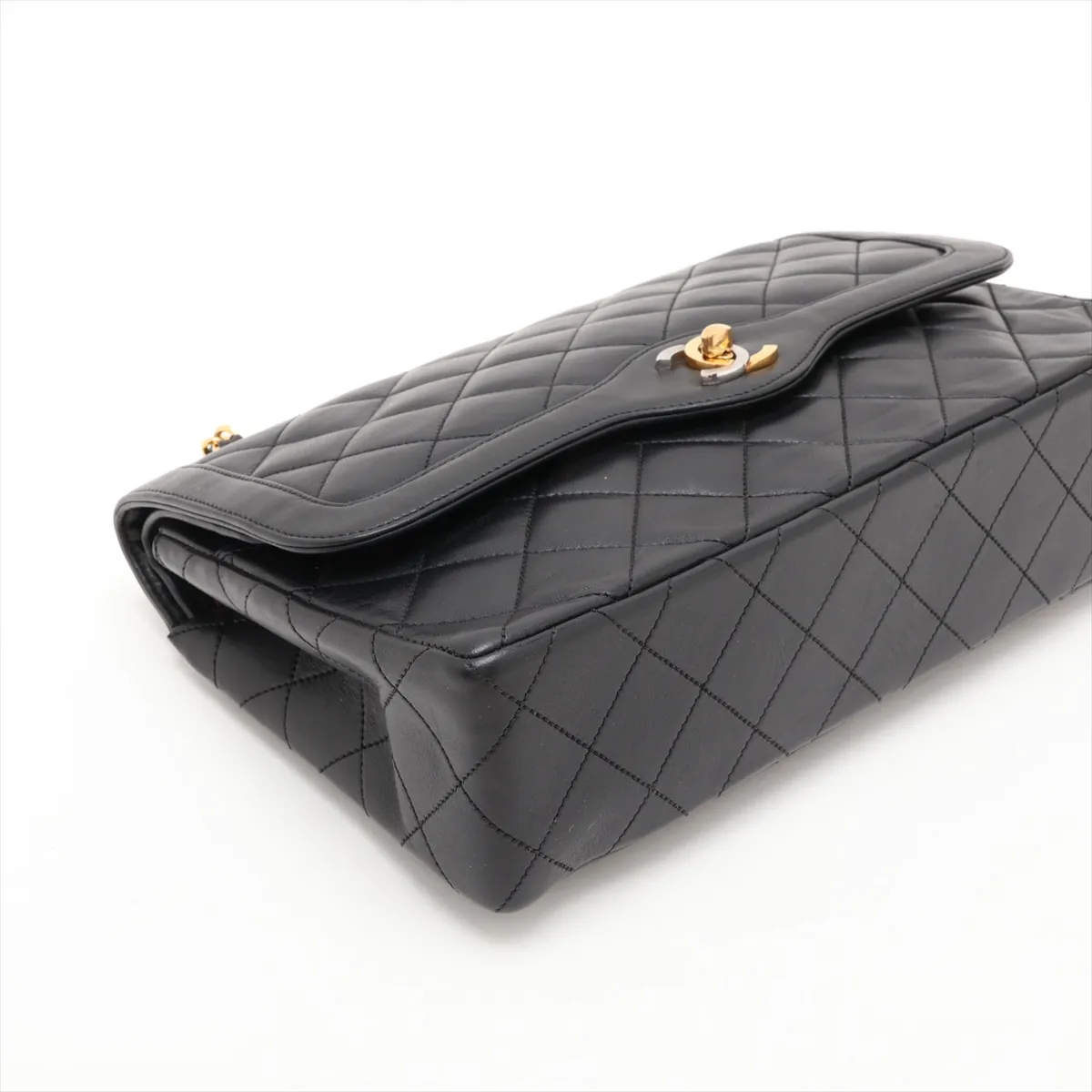 Matelassé Lambskin Double Flap Double Chain Bag, Paris Limited Edition, Black with Gold Hardware — view 4