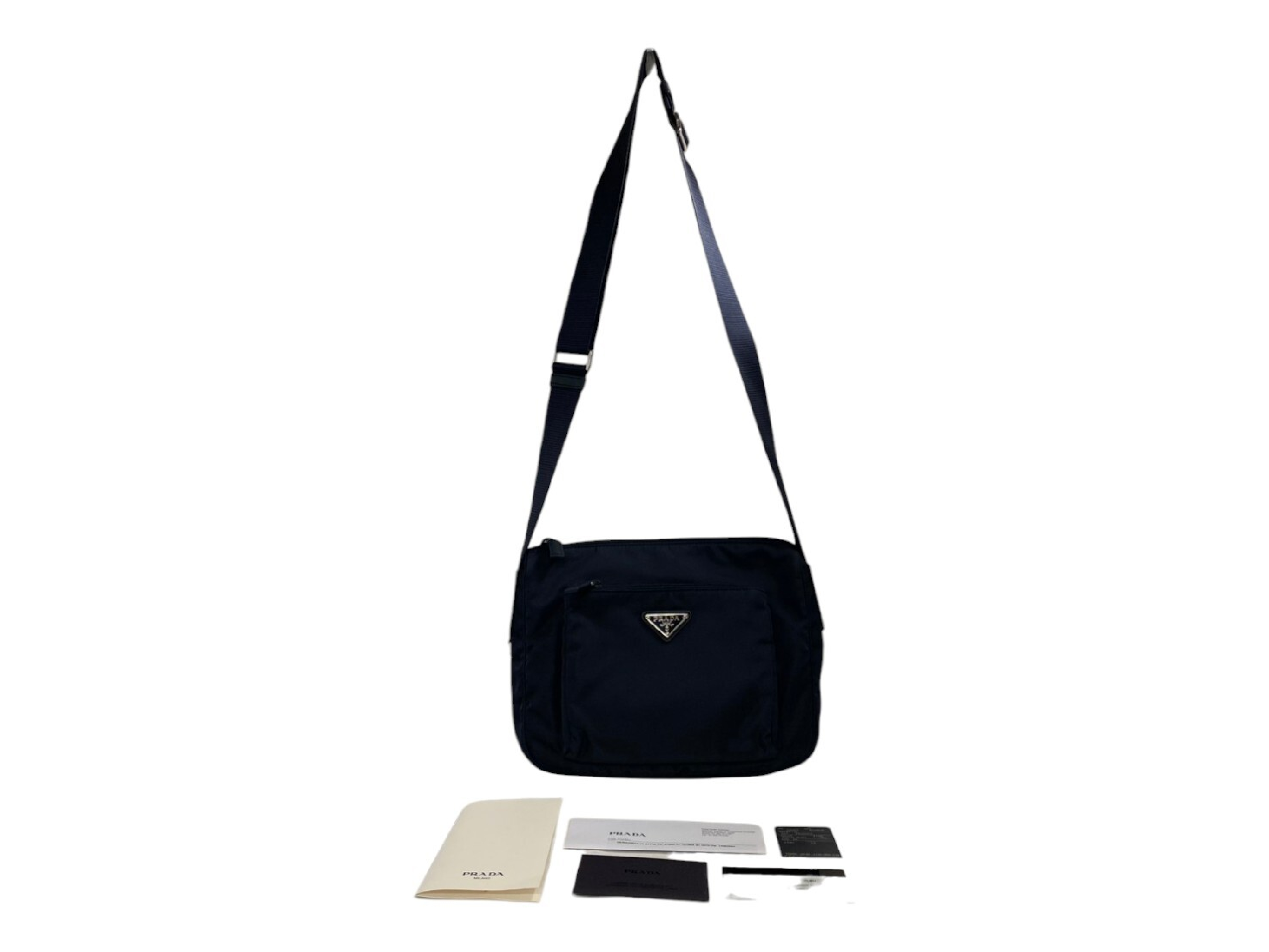 BT0909 Triangle Logo Plate Nylon Shoulder Bag (Navy)