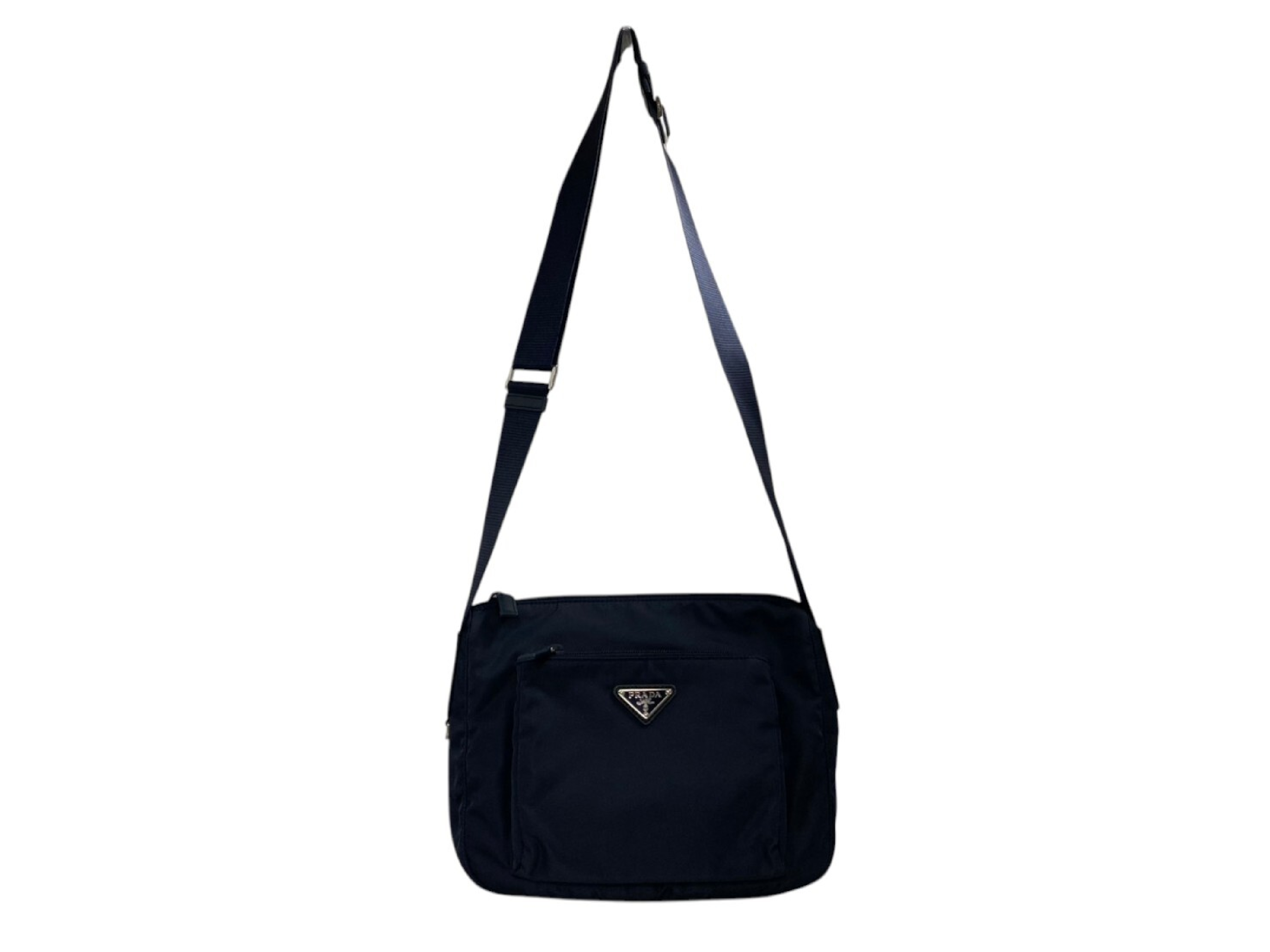 BT0909 Triangle Logo Plate Nylon Shoulder Bag (Navy) — view 2