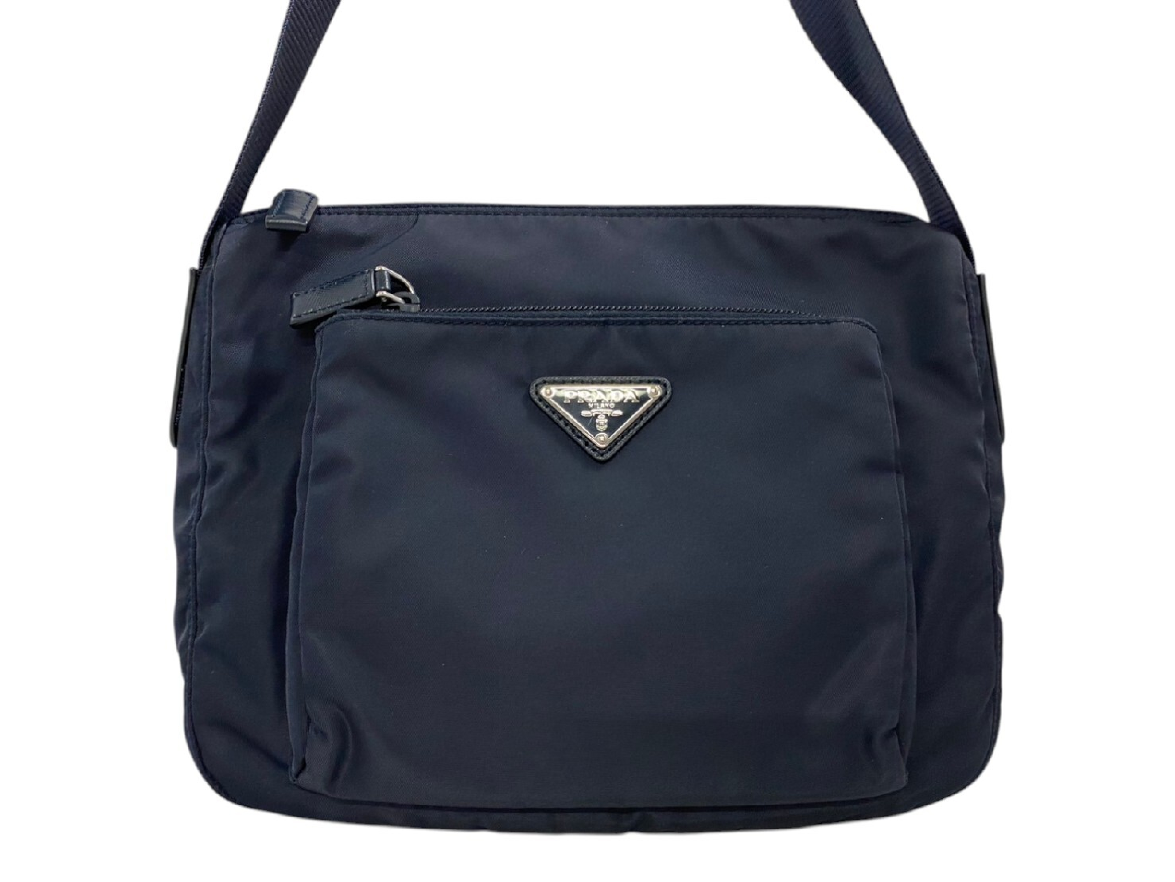 BT0909 Triangle Logo Plate Nylon Shoulder Bag (Navy) — view 3