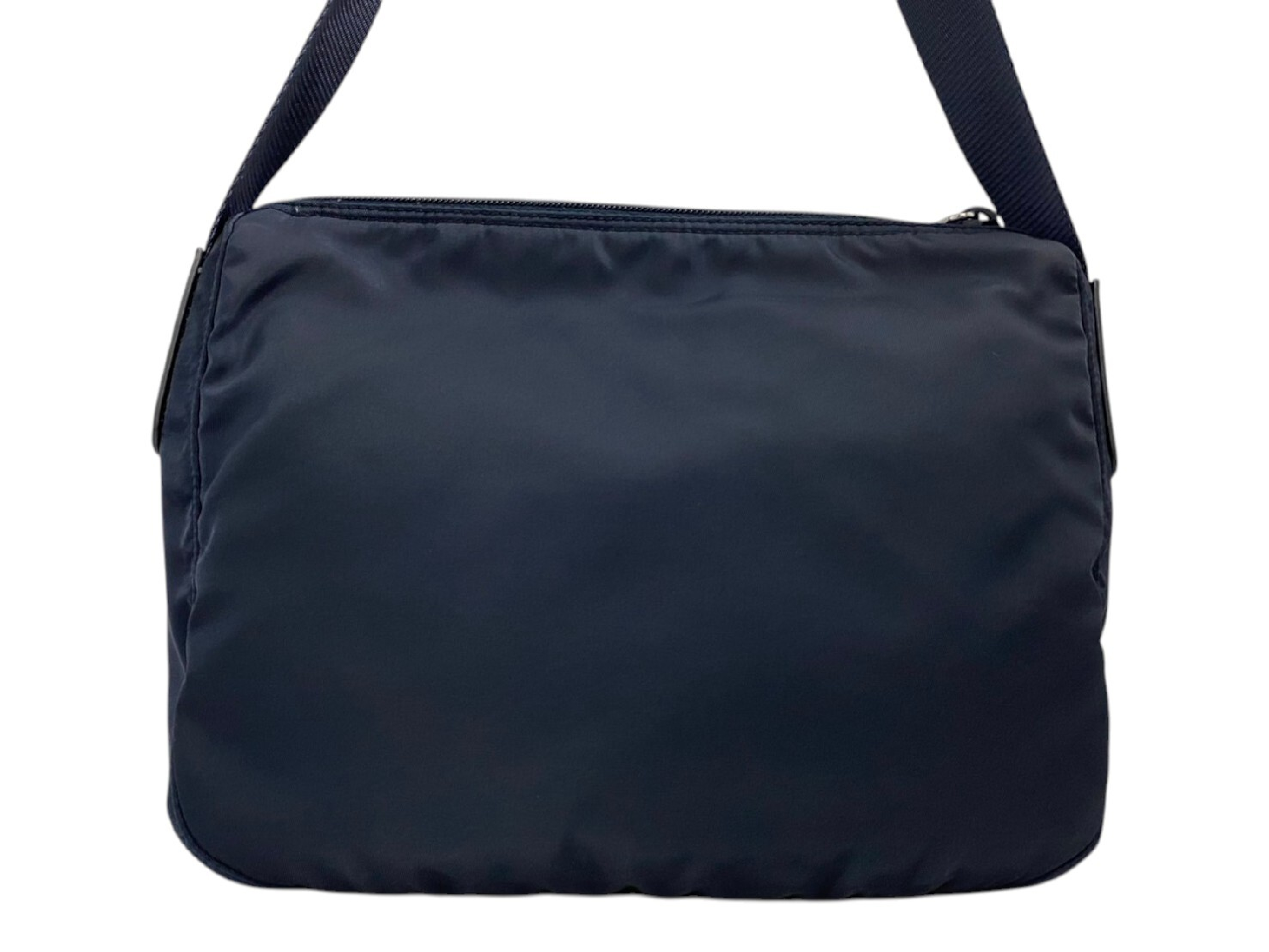 BT0909 Triangle Logo Plate Nylon Shoulder Bag (Navy) — view 4