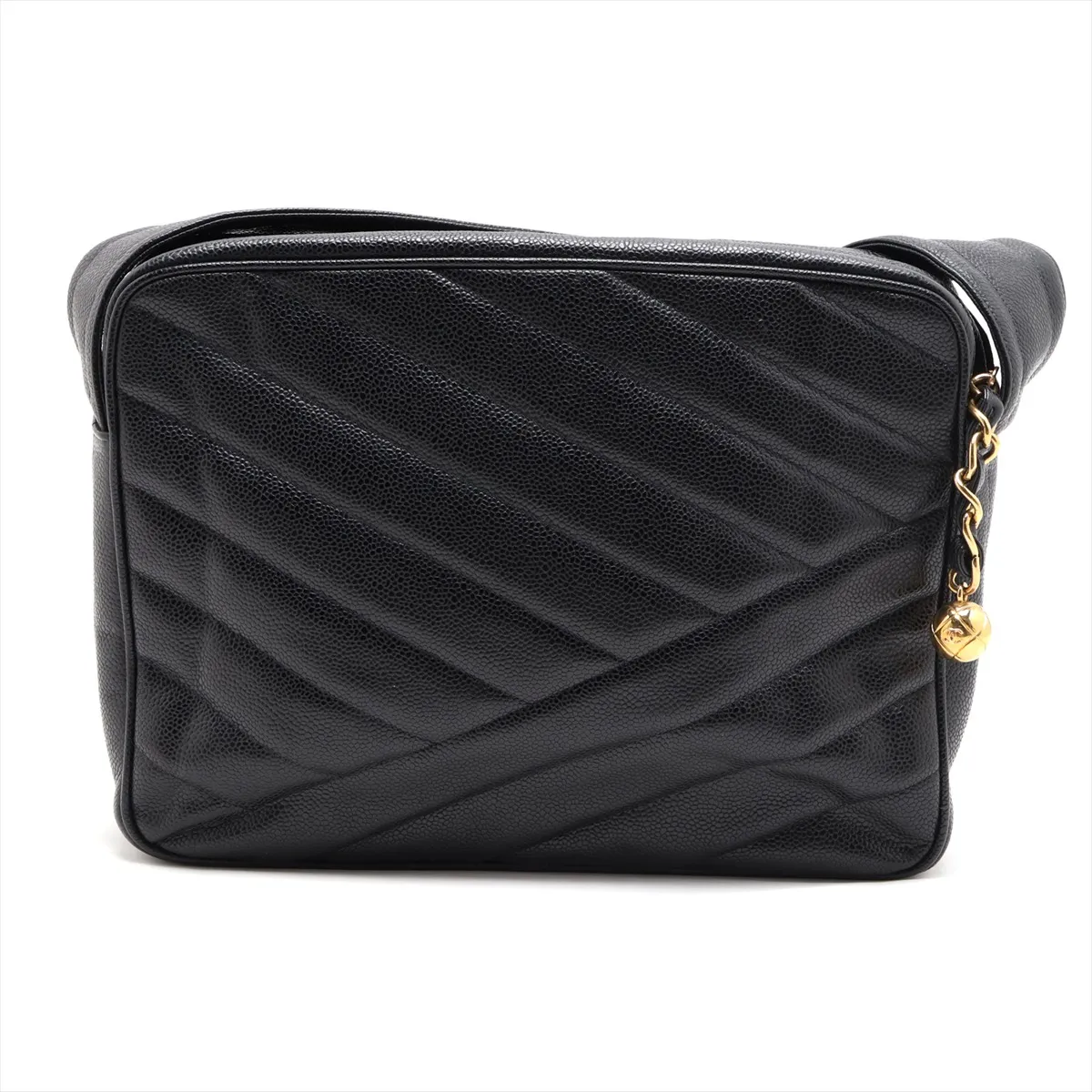 Bias Stitch Caviar Skin Shoulder Bag, Black with Gold Hardware, Item No. 3429539 (Serial Number 3) — view 2