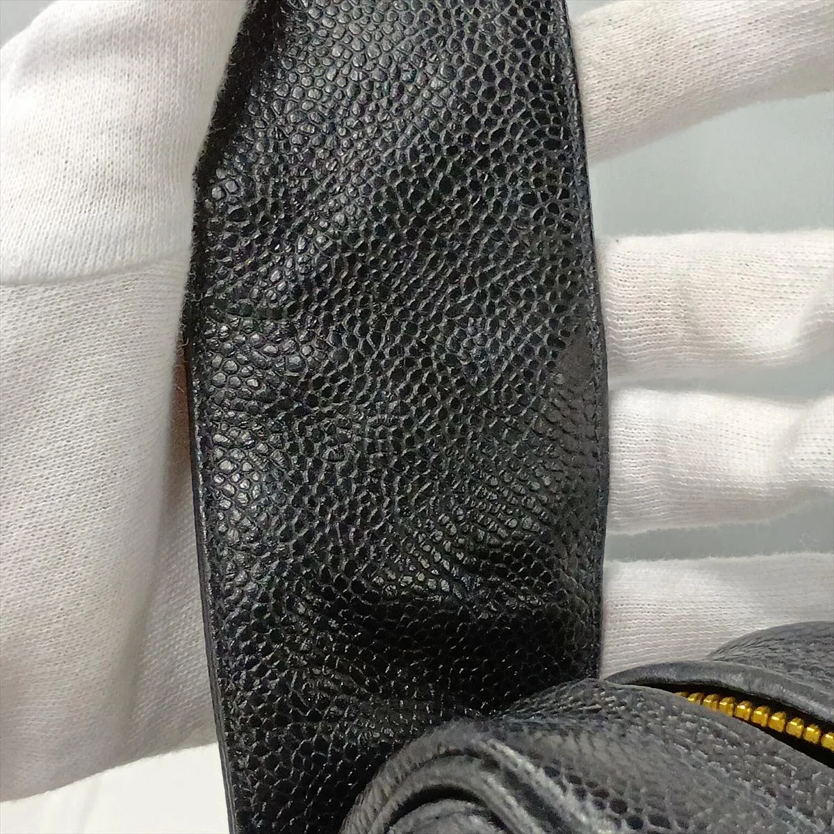 Bias Stitch Caviar Skin Shoulder Bag, Black with Gold Hardware, Item No. 3429539 (Serial Number 3) — view 15