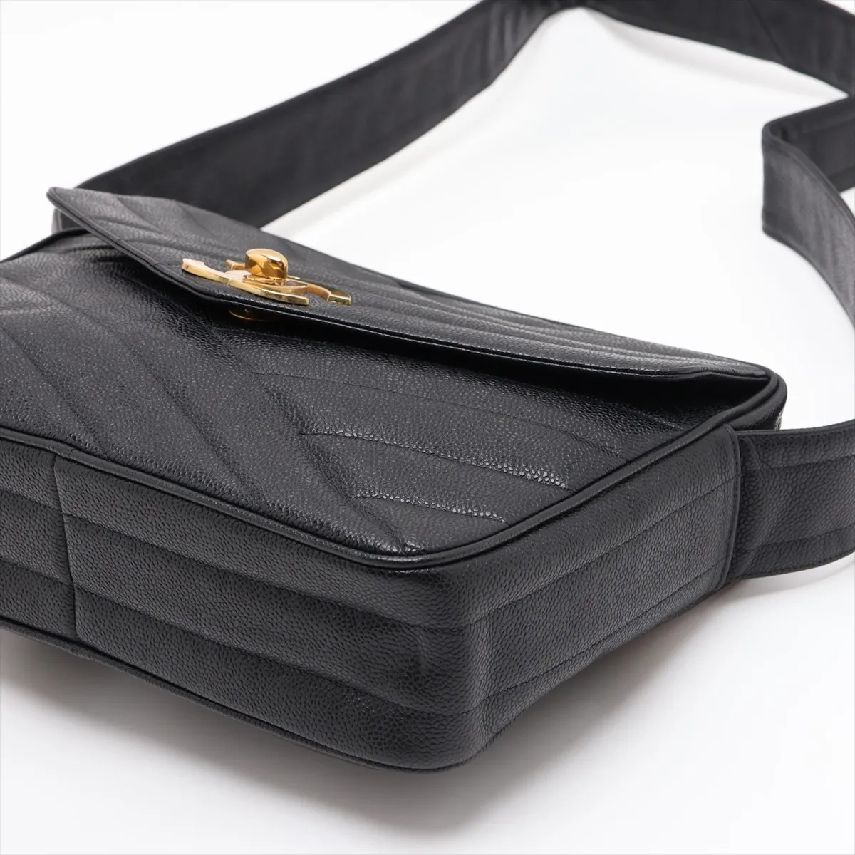 Bias Stitch Caviar Skin Shoulder Bag, Black with Gold Hardware, Item No. 3429539 (Serial Number 3) — view 3