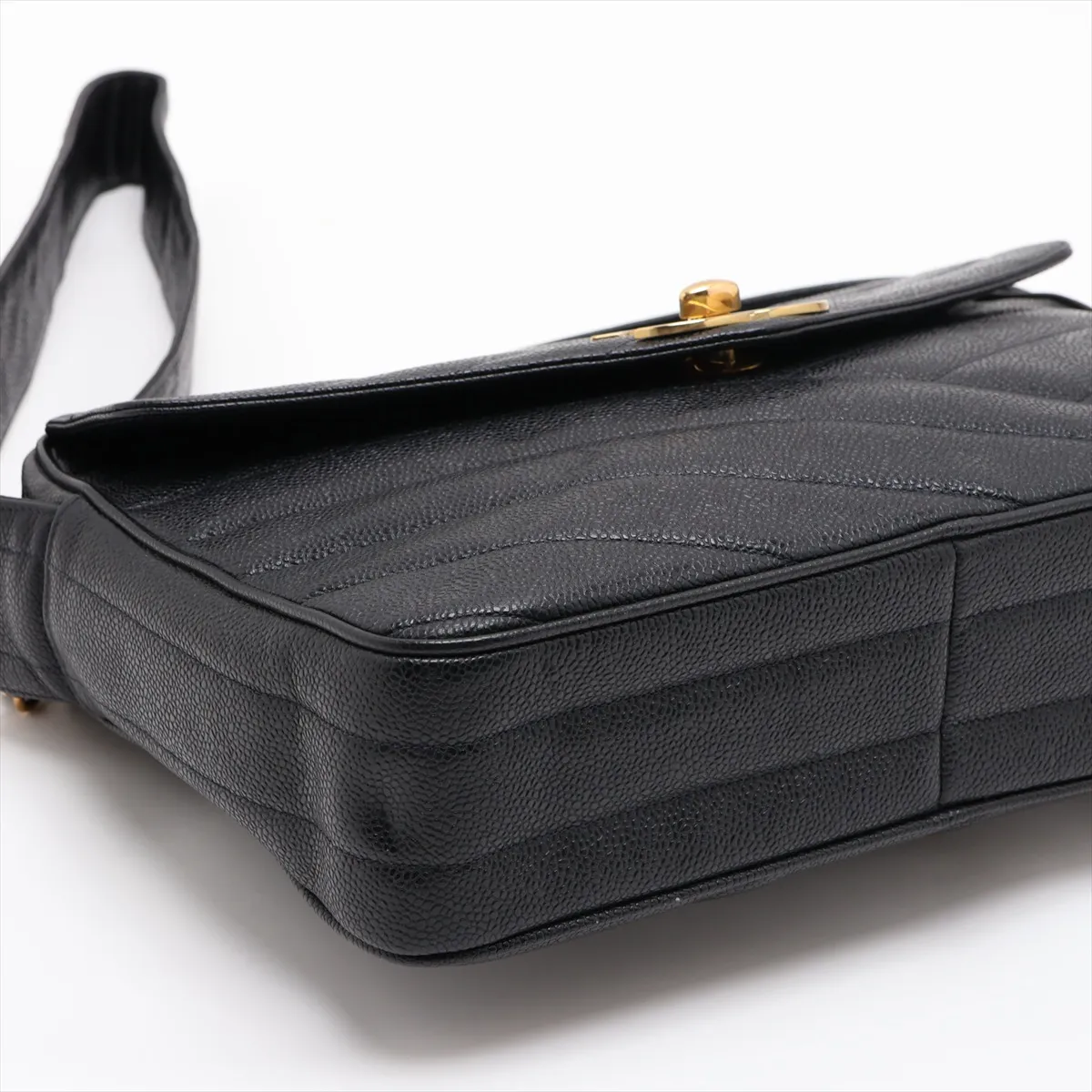 Bias Stitch Caviar Skin Shoulder Bag, Black with Gold Hardware, Item No. 3429539 (Serial Number 3) — view 4